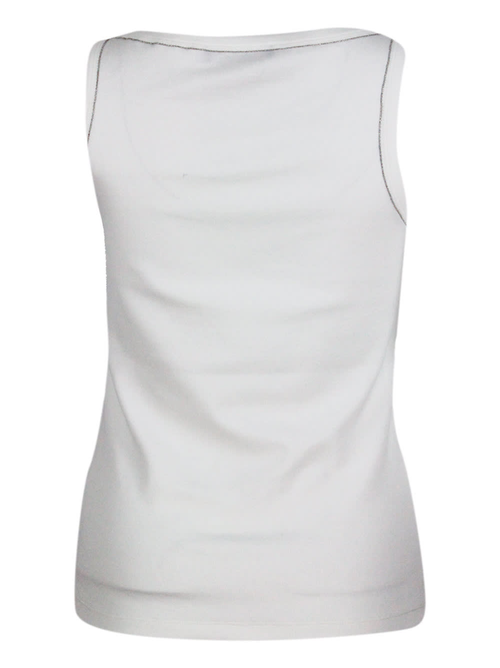 Shop Fabiana Filippi Sleeveless T-shirt, Ribbed Cotton Tank Top With U-neck, Elbow-length Sleeves Embellished With Rows O In White