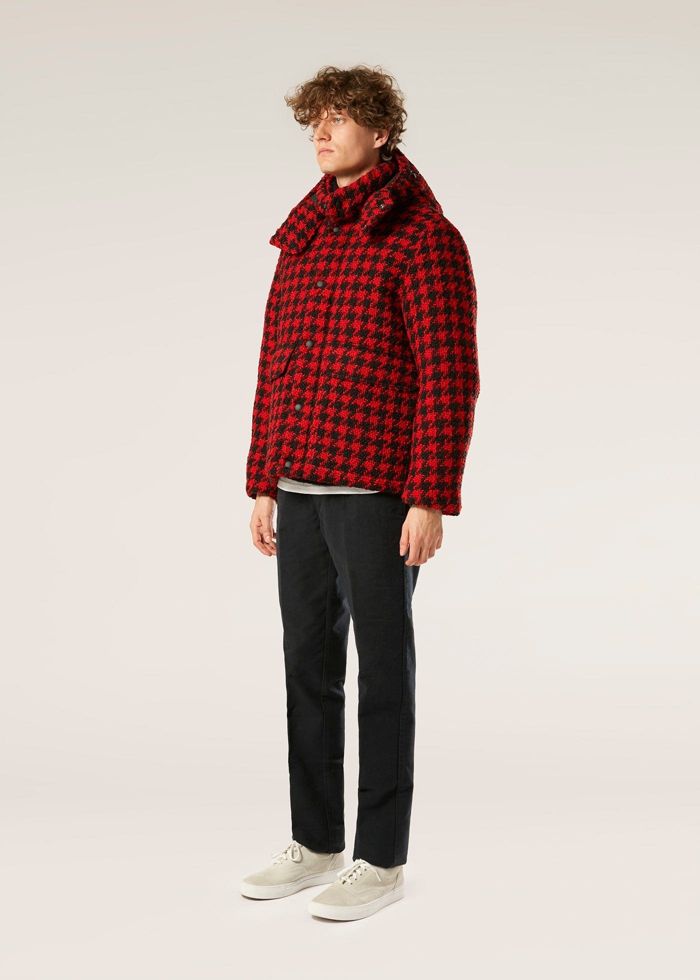 Doppiaa Aangoon Pied De Poule Down Jacket In Red