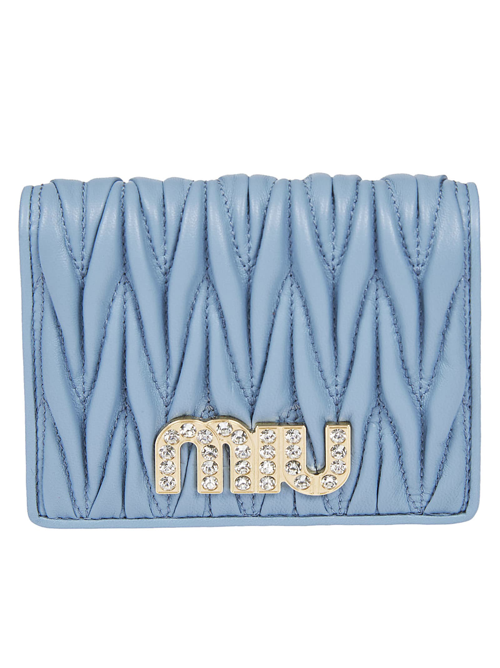 Miu Miu Logo Embellished Wallet In Astrale