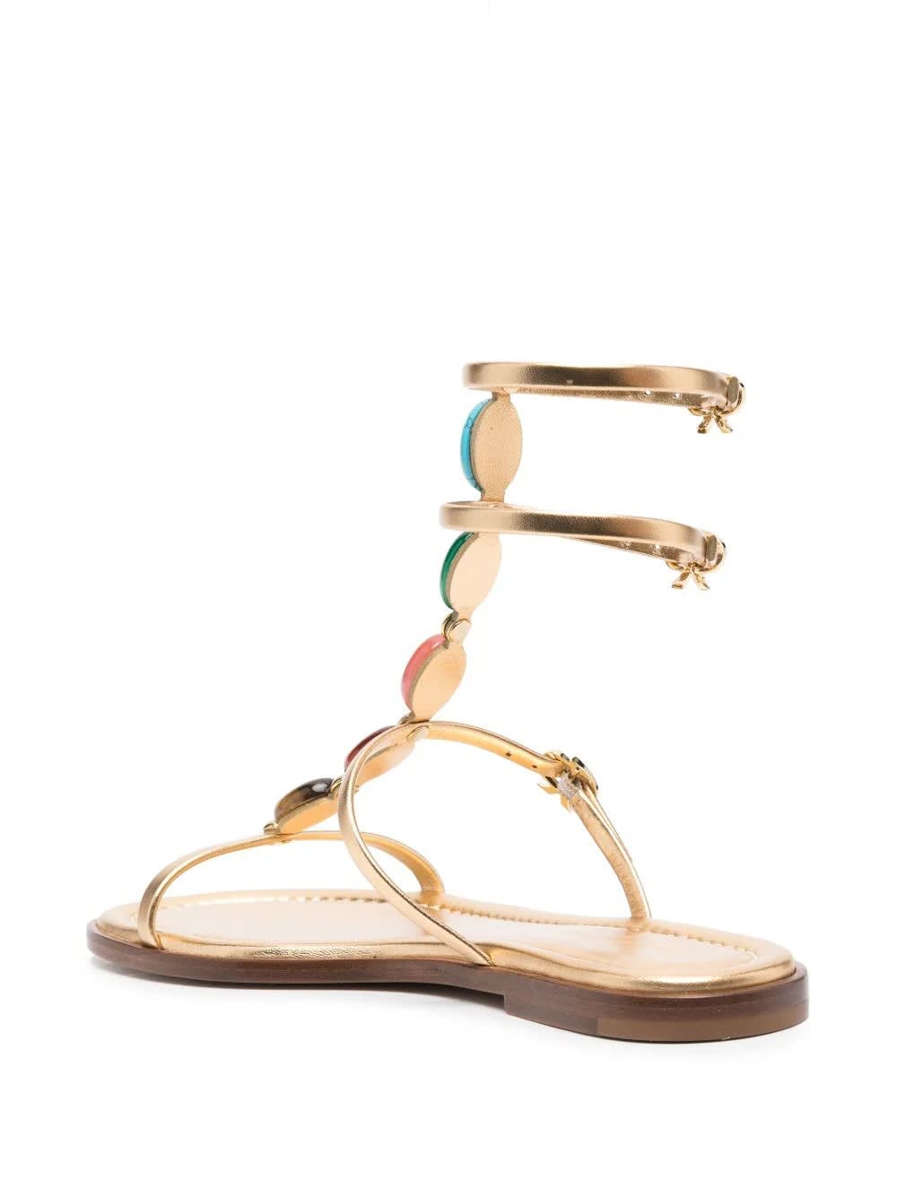 Gianvito Rossi Gemstone Detailed Flat Leather Sandals In Gold