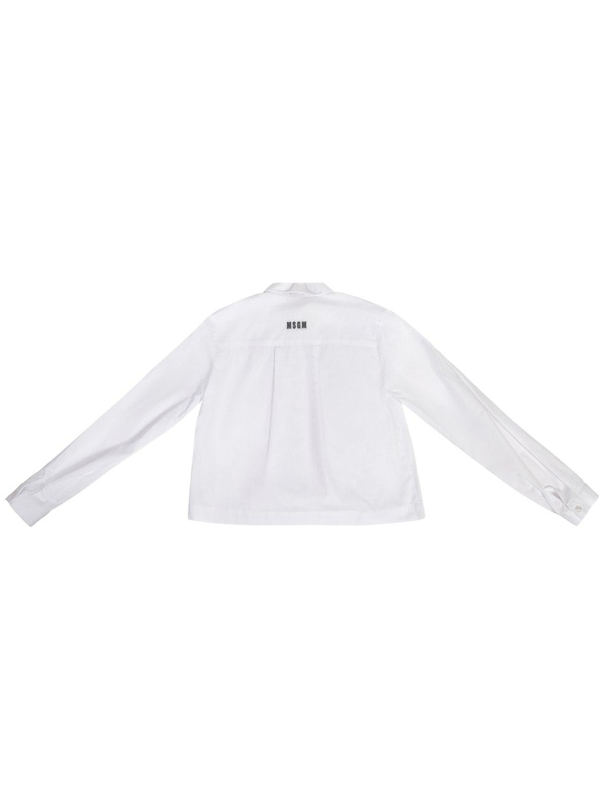 Shop Msgm Long Sleeved Cropped Ruffled Shirt In Bianco