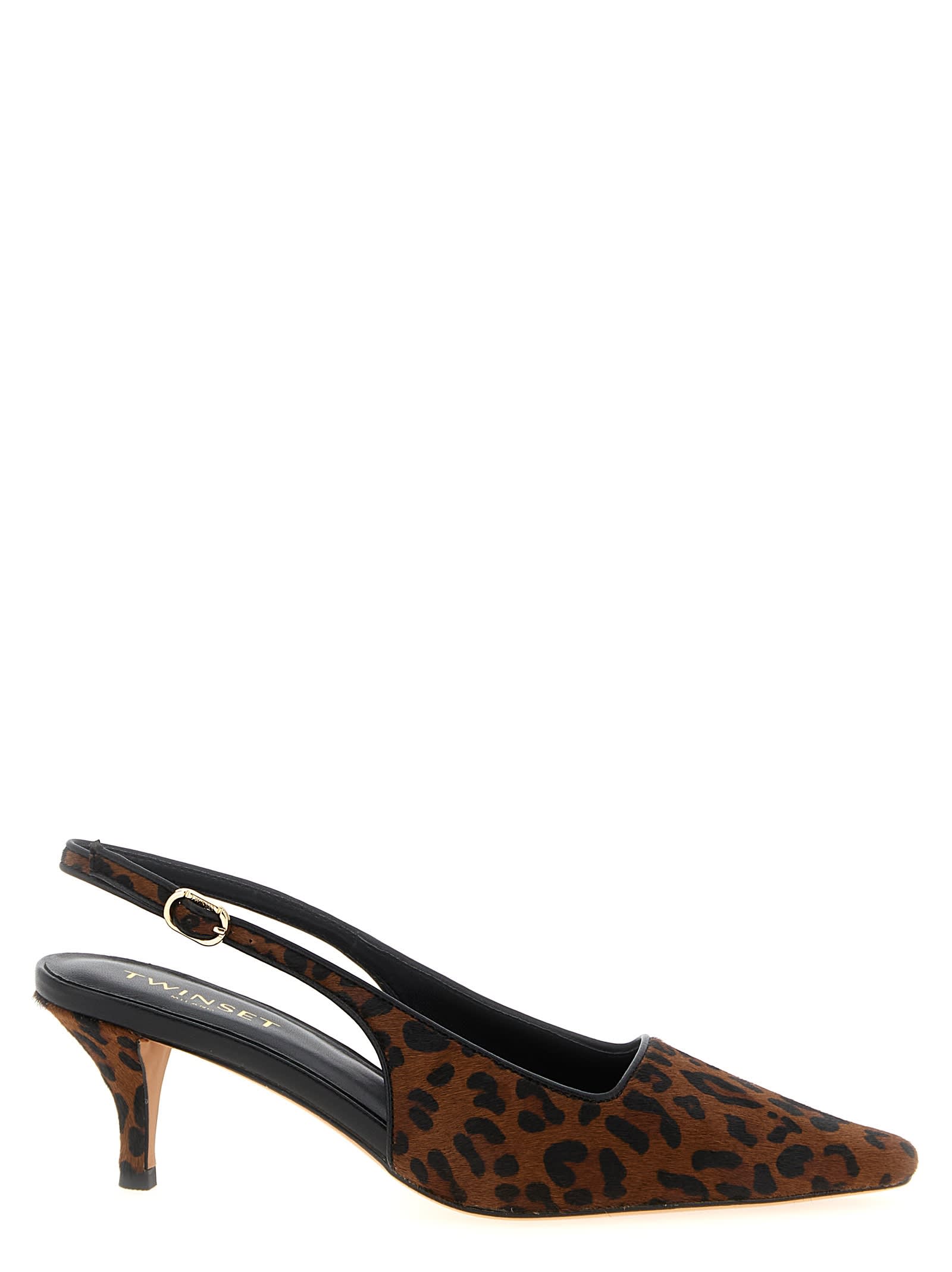 Twinset Twin-set Animal Print Slingbacks In Brown