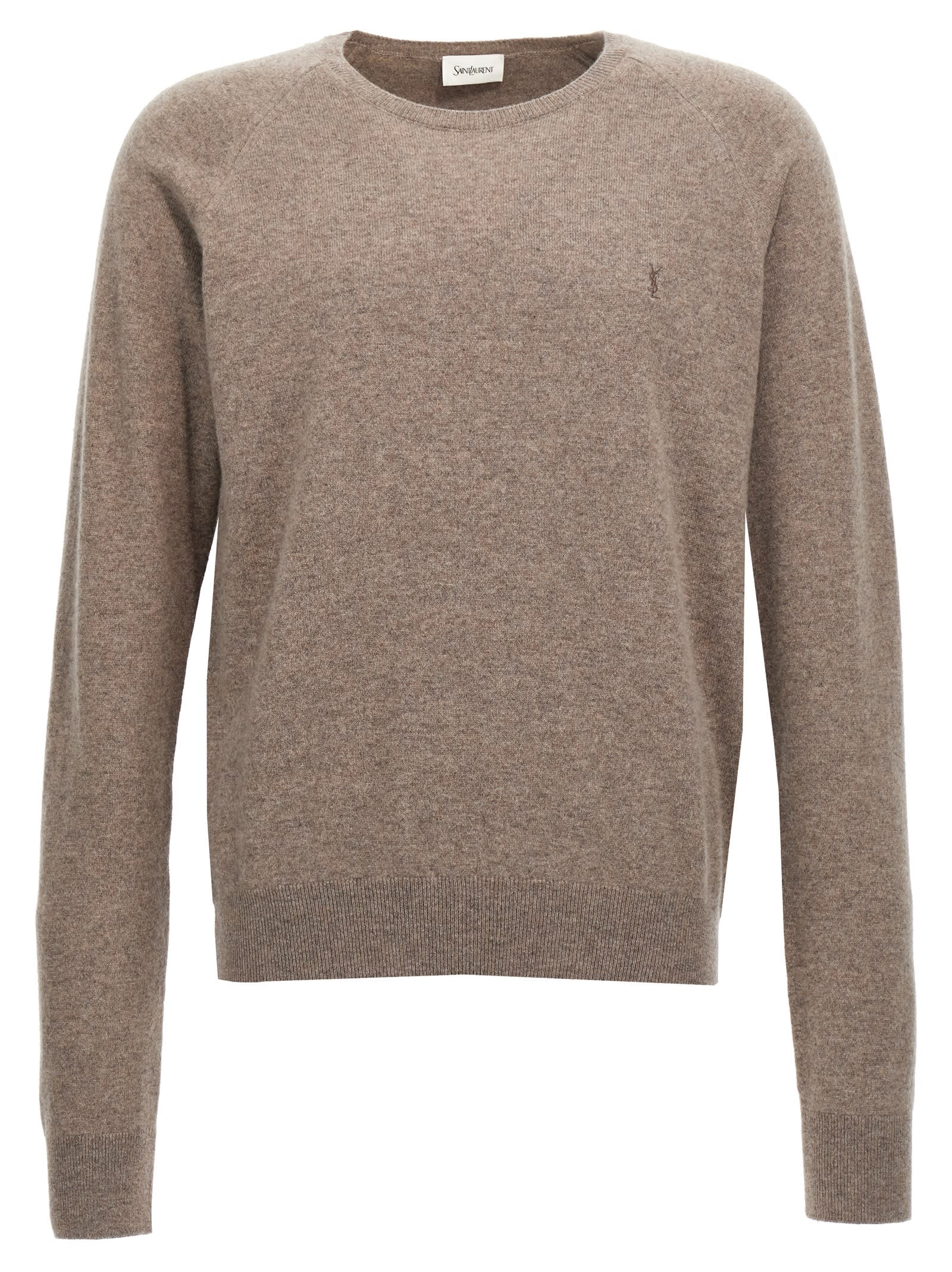 Shop Saint Laurent Logo Embroidery Sweater In Beige