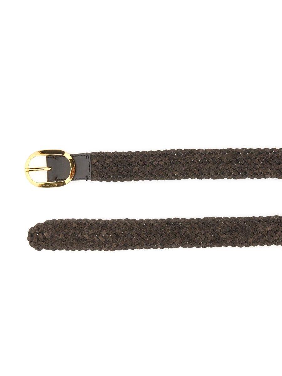 Shop Tom Ford Braided Buckle Belt In Brown