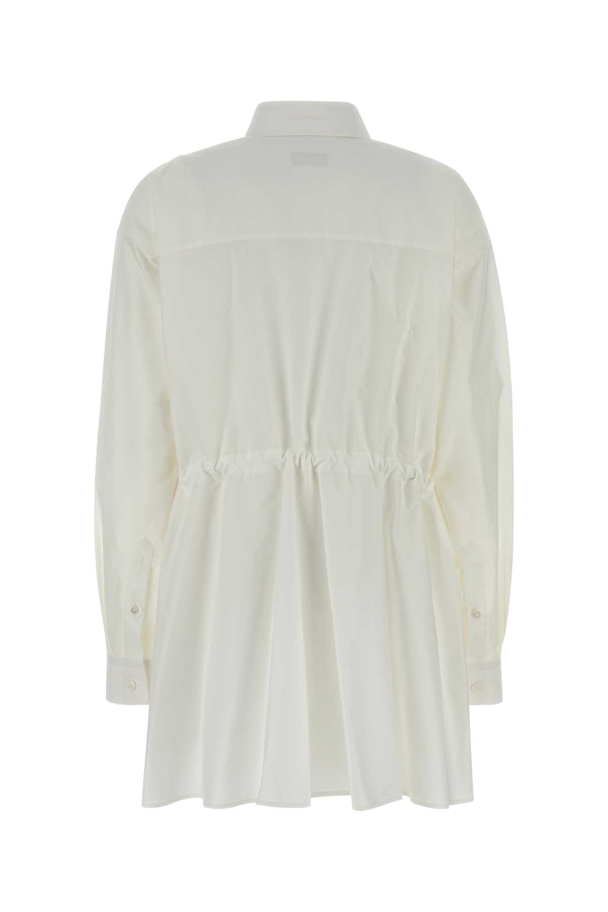 Balenciaga Shirt Dress With Pleated Design And Elastic Waist In White