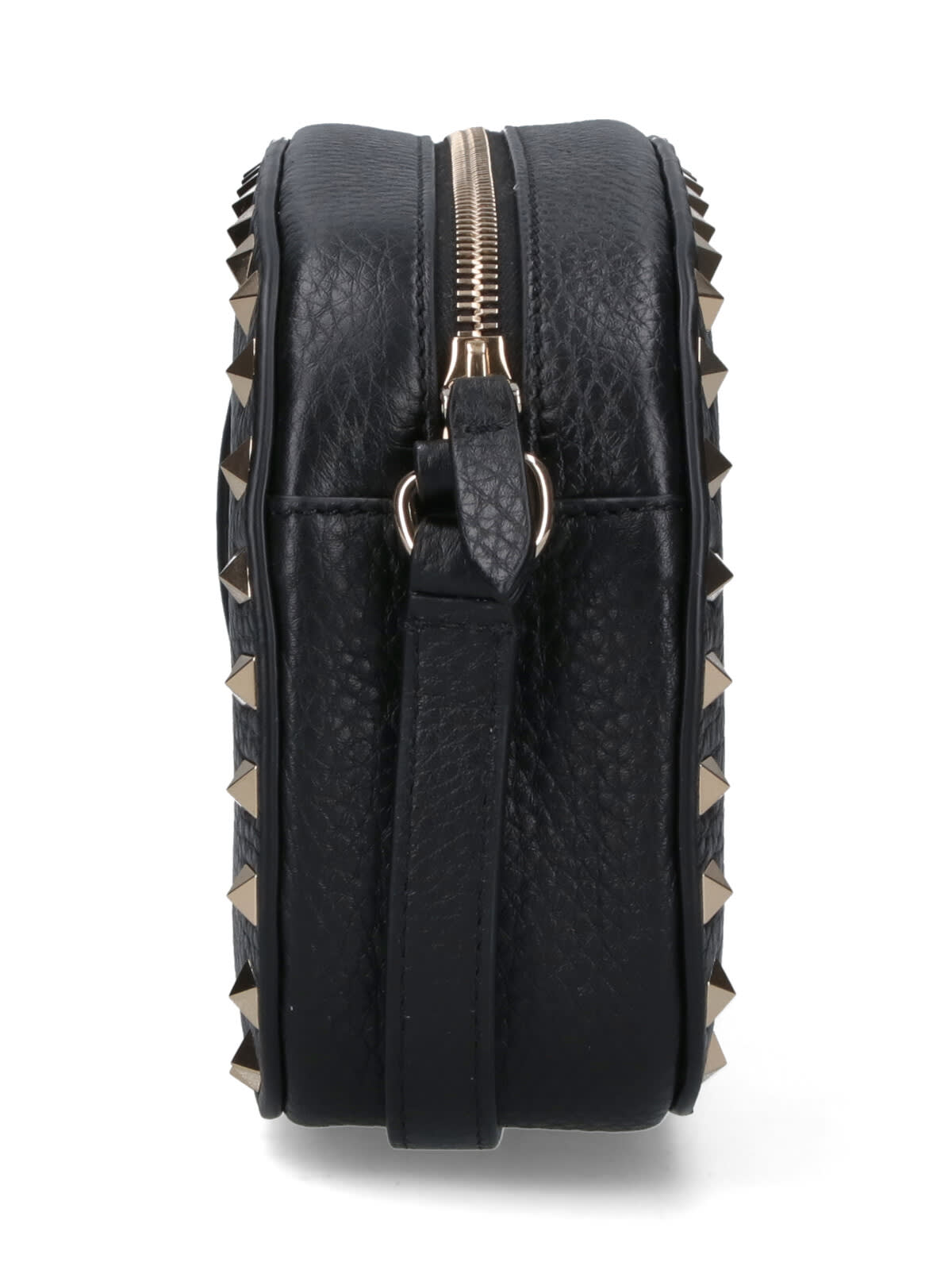 Valentino Garavani Textured Leather Shoulder Bag With Adjustable Strap In Black