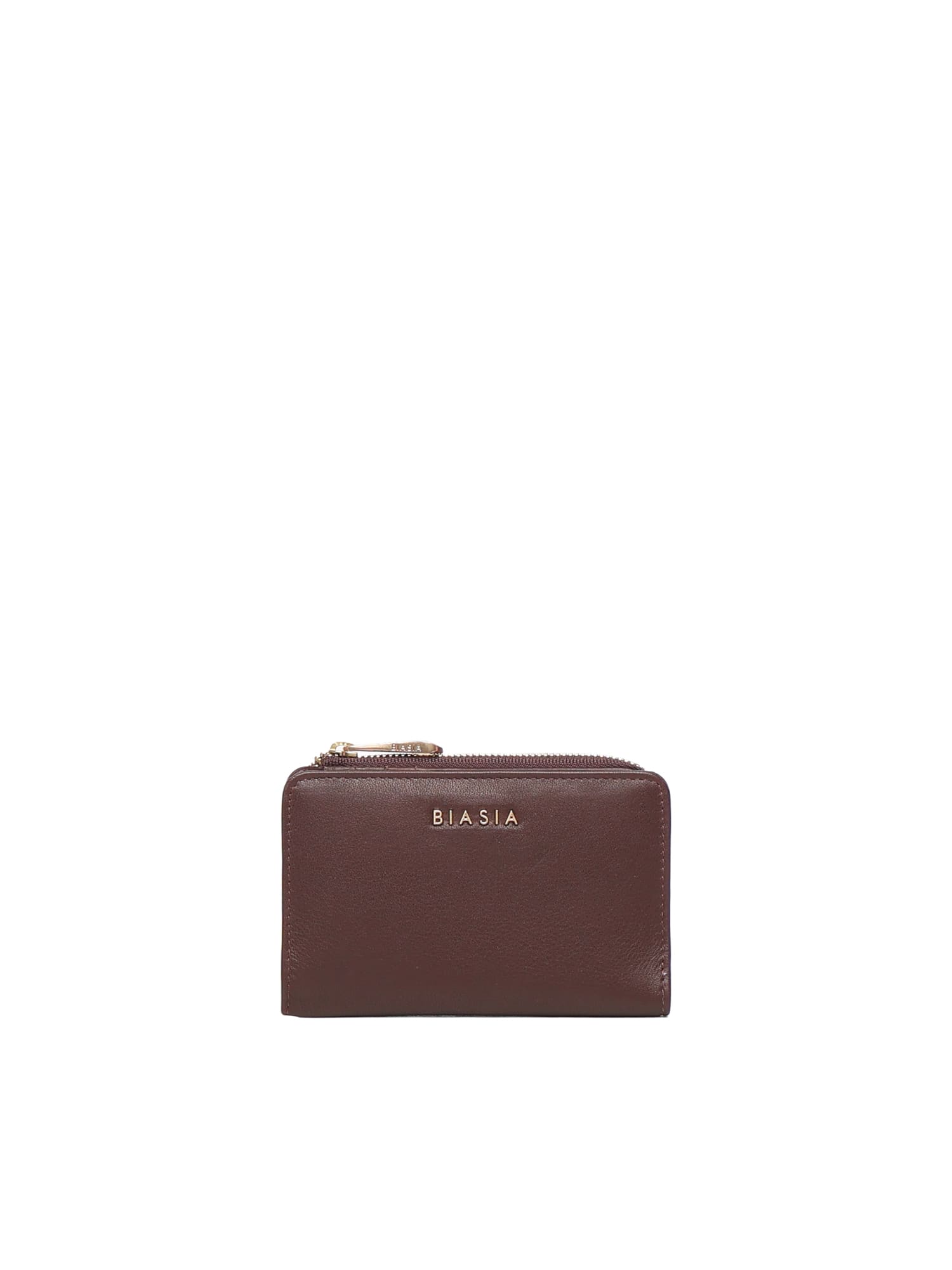 Biasia Leather Wallet With Logo In Brown