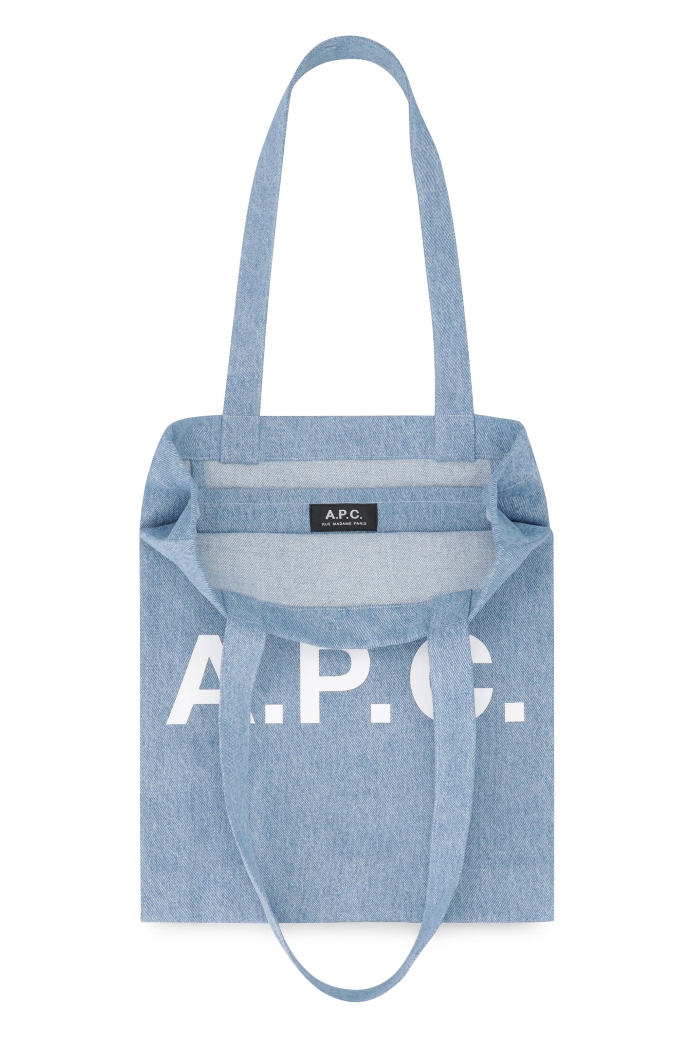 Shop Apc Lou Logo Detail Tote Bag In Denim