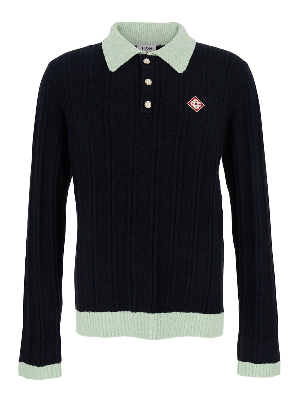 Casablanca Men Black Polo Shirt With Classic Collar And Logo Patch On The Front In Cotton Blend Man In Black