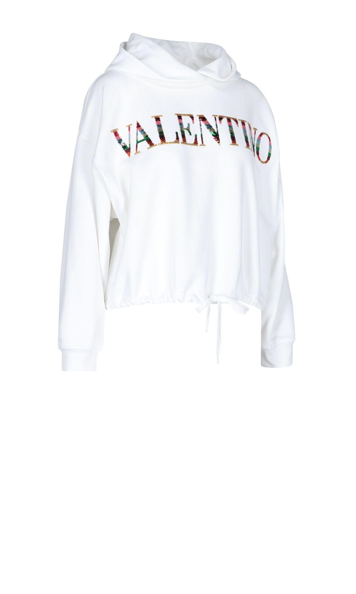 Shop Valentino Sweatshirt Crop Embroidery Logo Paillettes In White