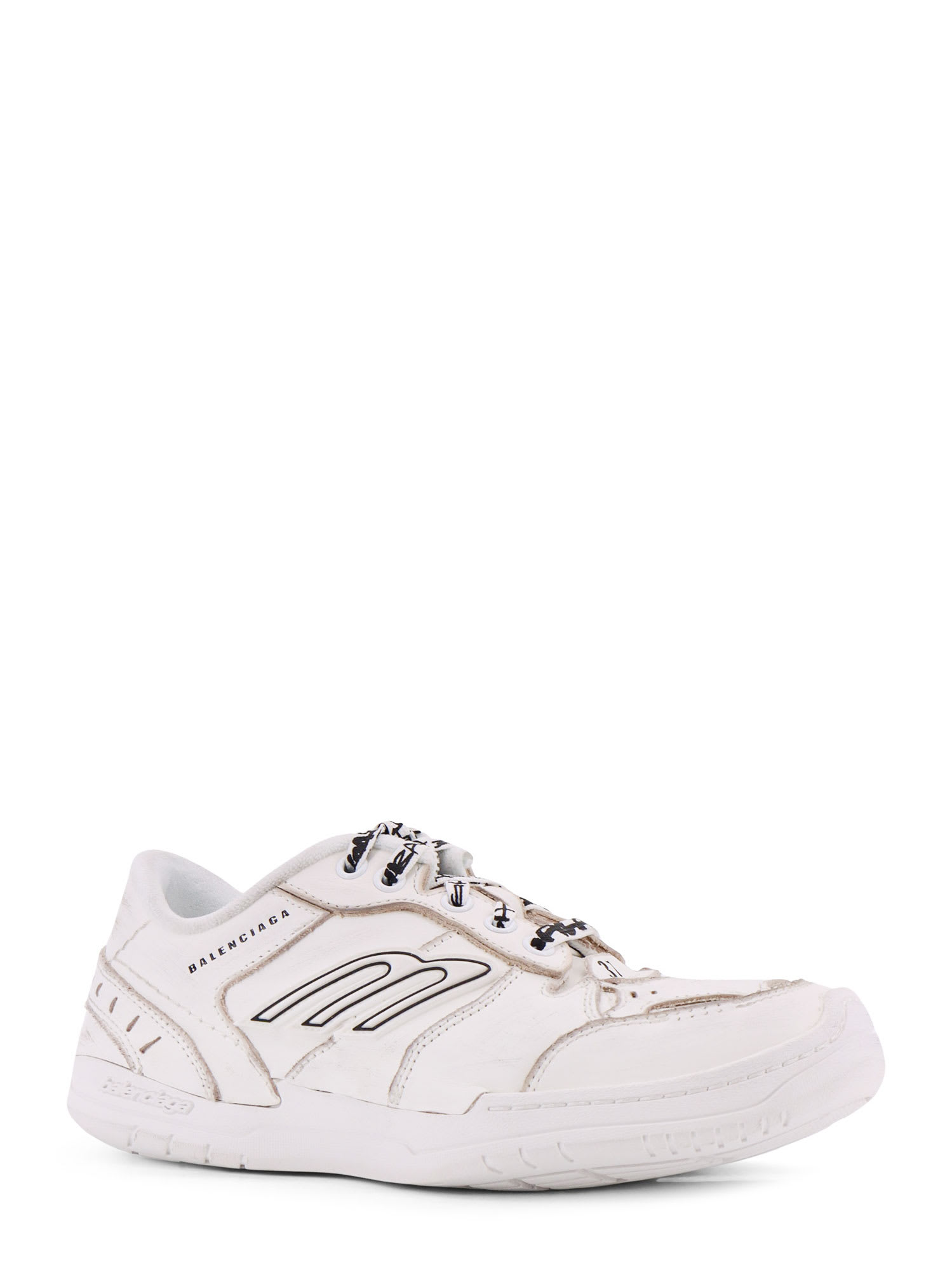 Balenciaga Hamptons Worn-out Leather Low-top Sneakers In White
