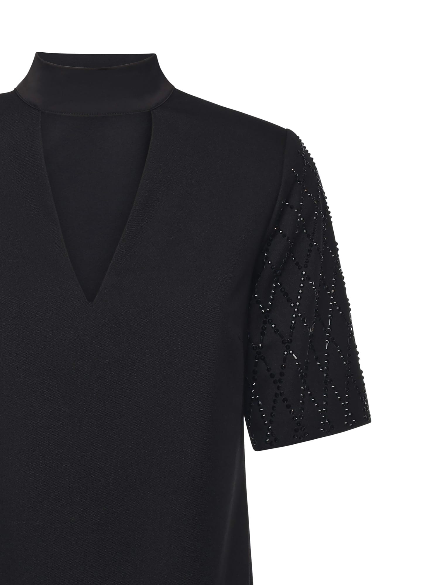 Pinko T-shirt-style Dress With Rhinestones In Black