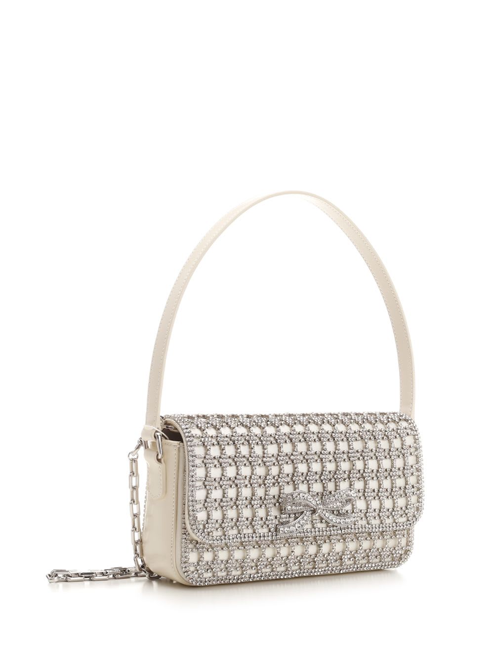 Shop Self-portrait Embellished Shoulder Bag In Beige