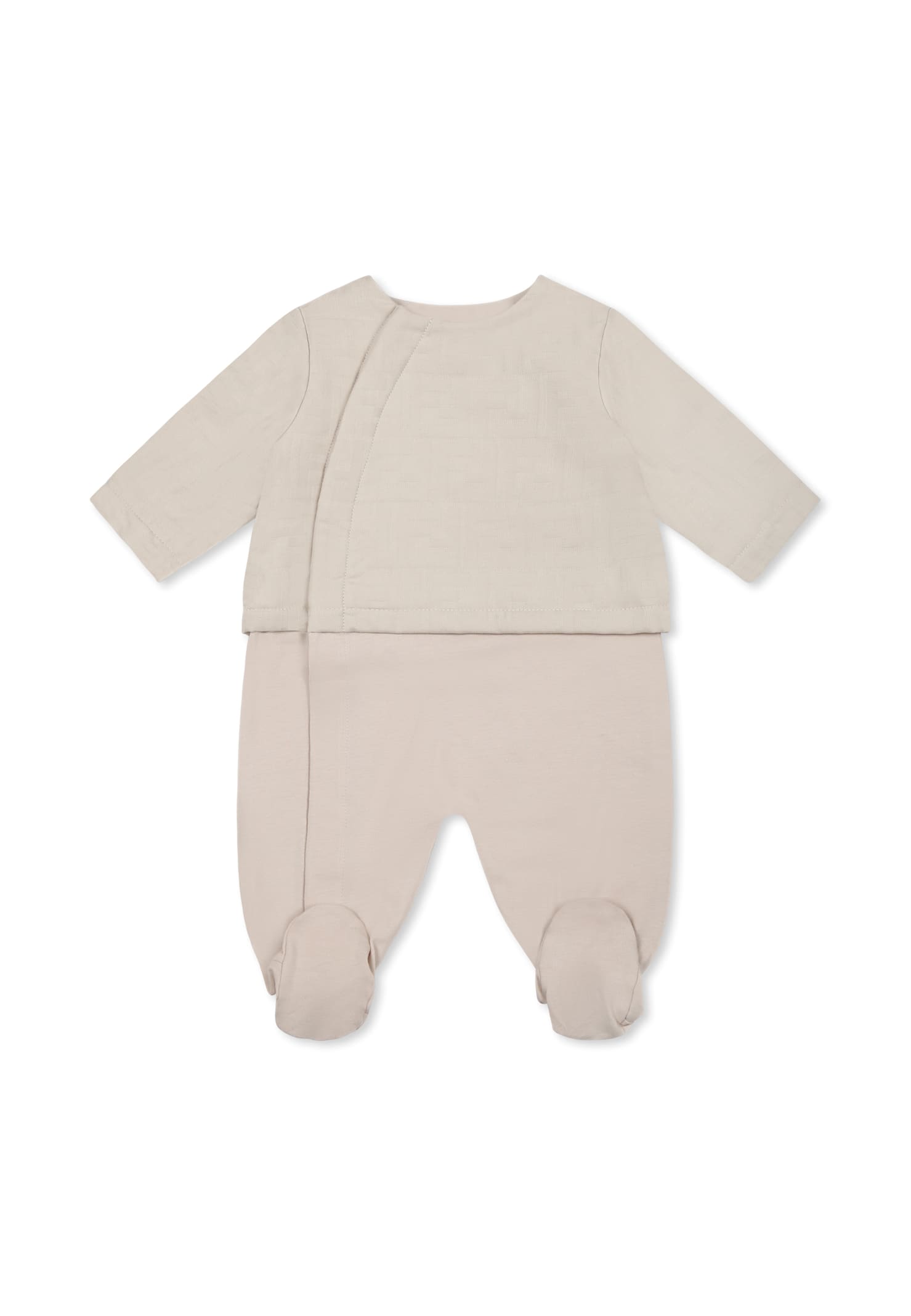 Fendi Beige Babygrow Set For Babykids With Ff In Beige