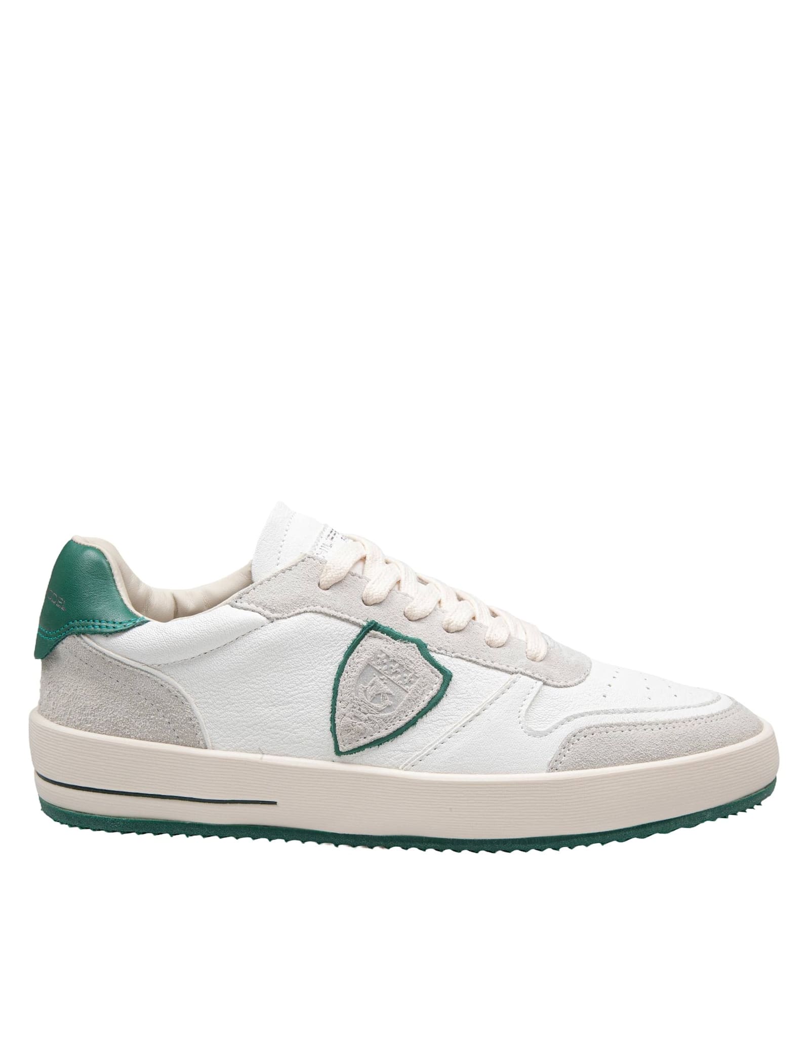 Shop Philippe Model Nice Low Sneakers In Leather And Suede Color White And Green