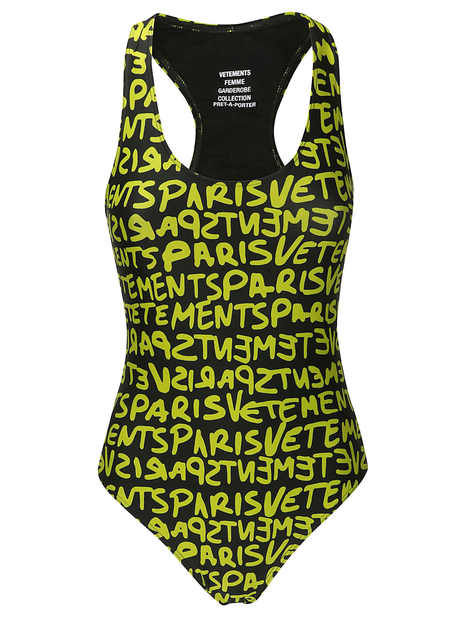 Shop Vetements Graffiti Monogram Swimsuit In Black/fluo Green