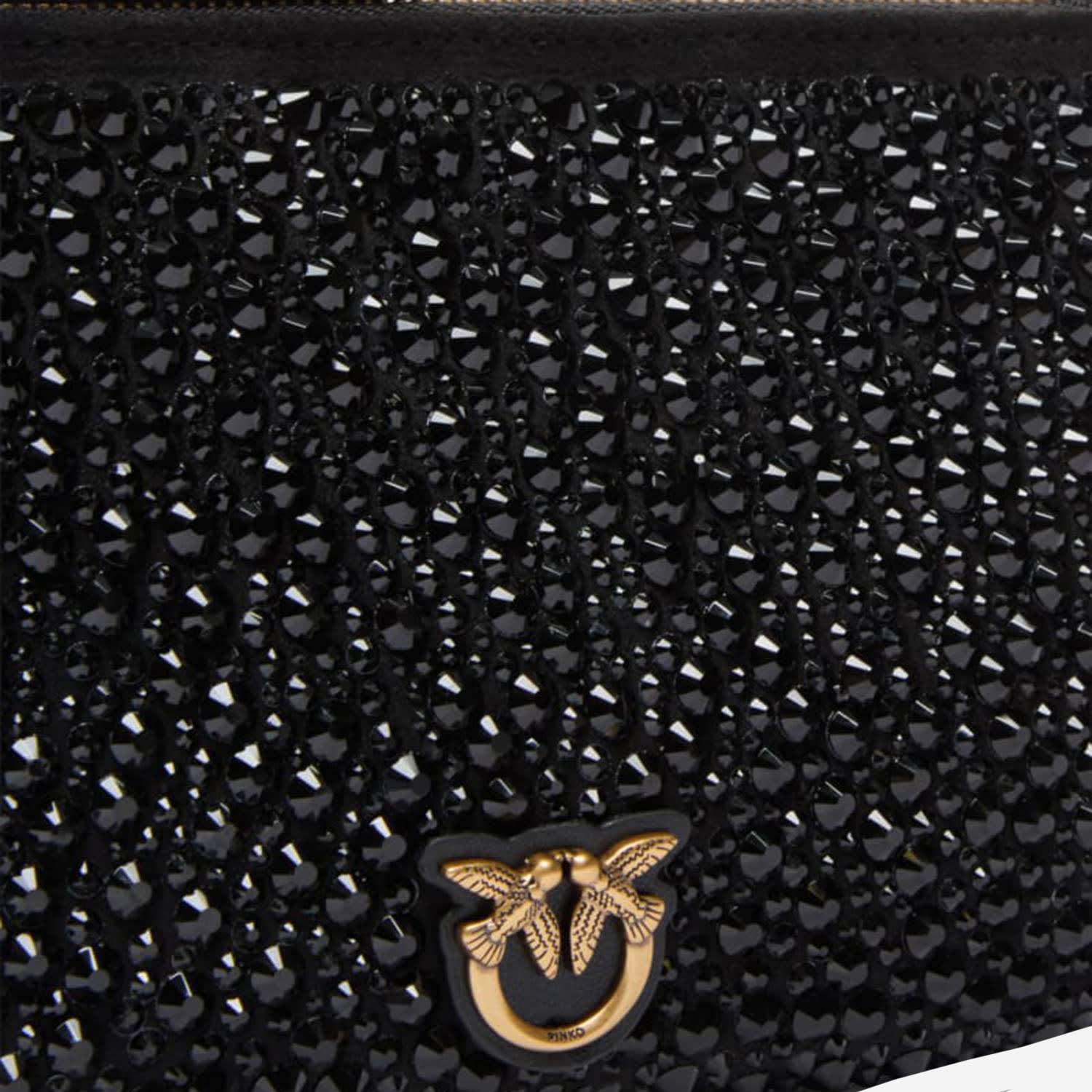 Pinko Mini Double Bag Shoulder Bag With Full Rhinestones In Black