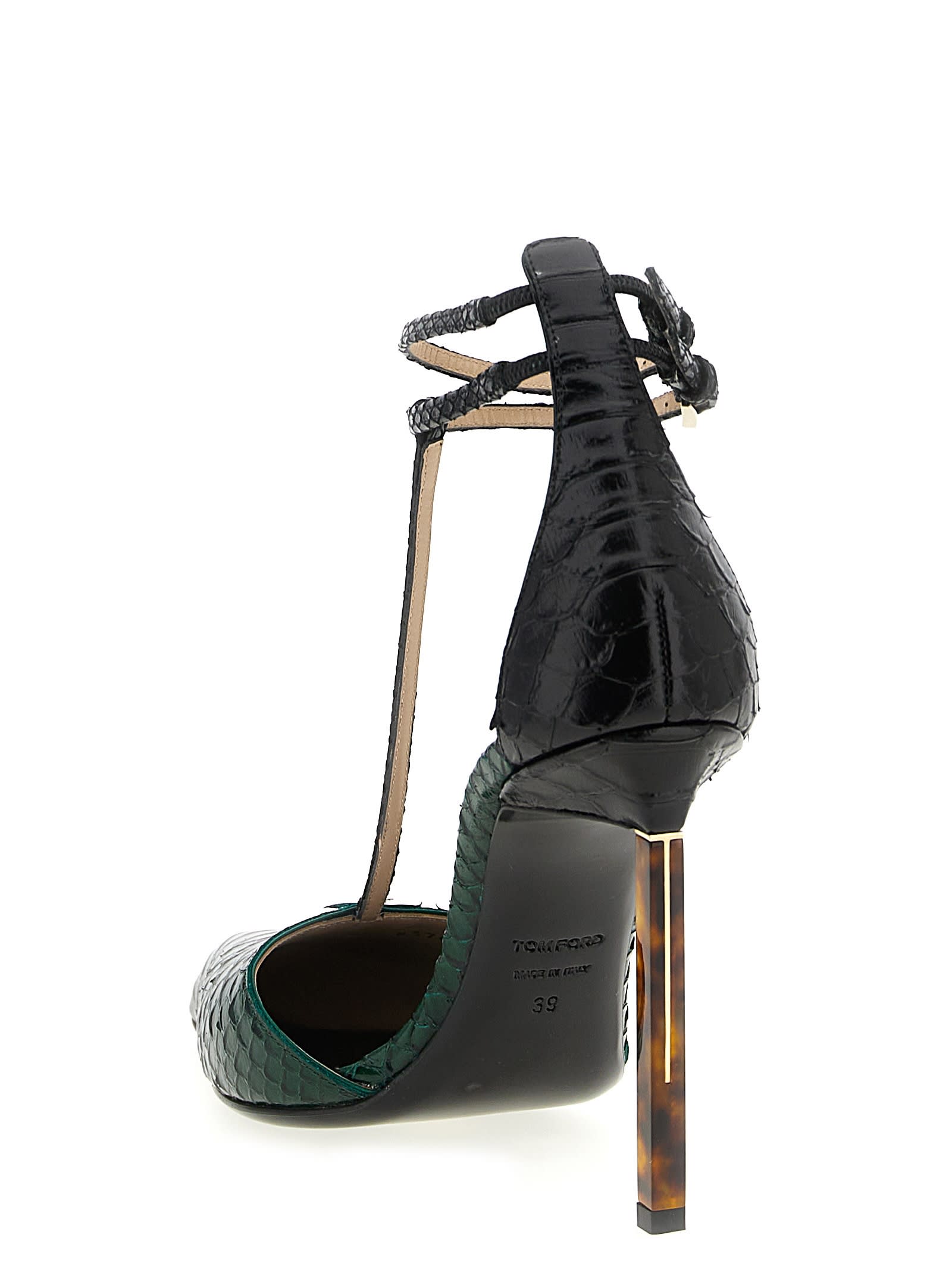 Tom Ford T-bar Ankle Strap Pointed Toe Pumps In Green