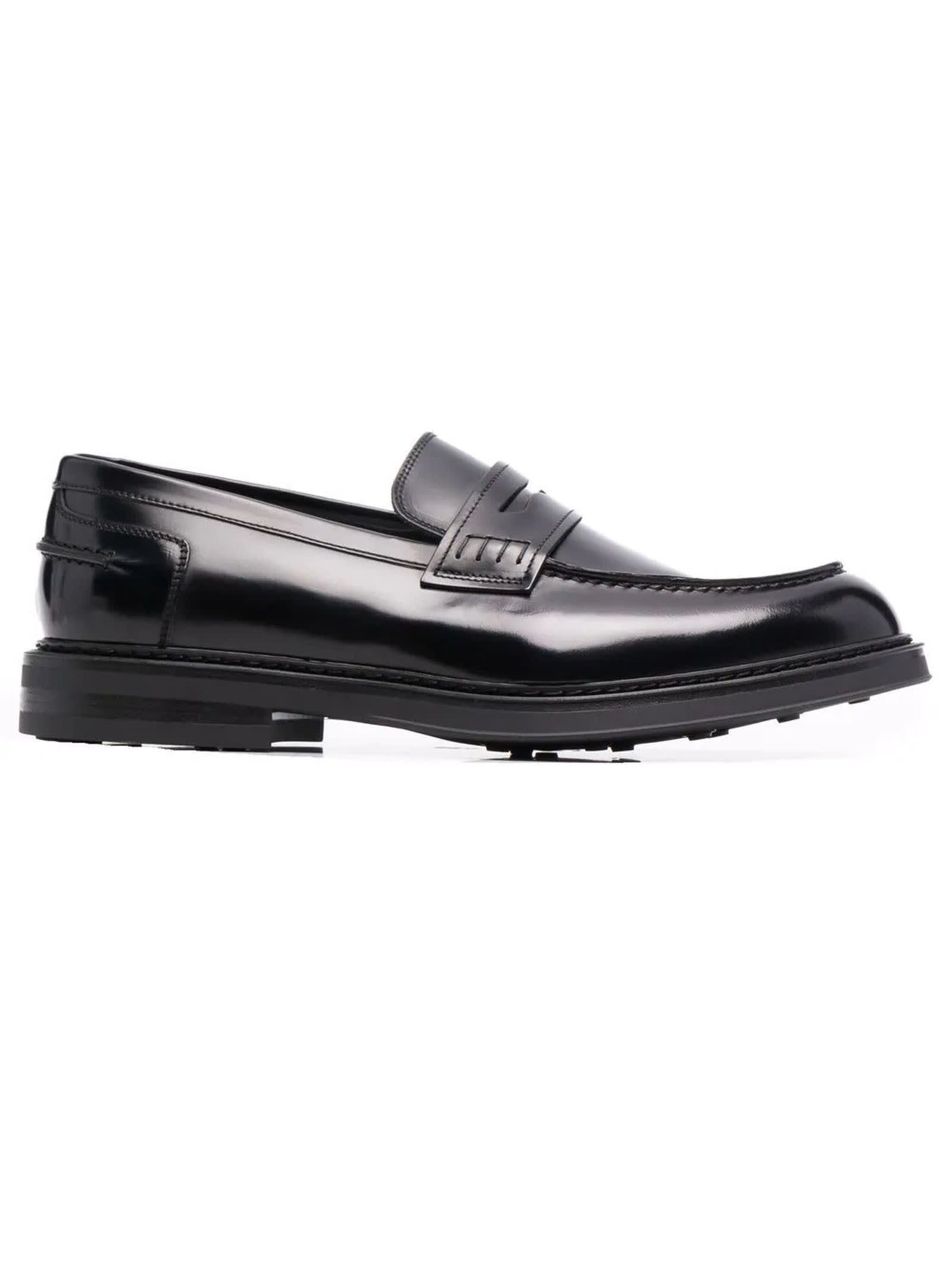 Doucals Black Calfskin Penny Loafers