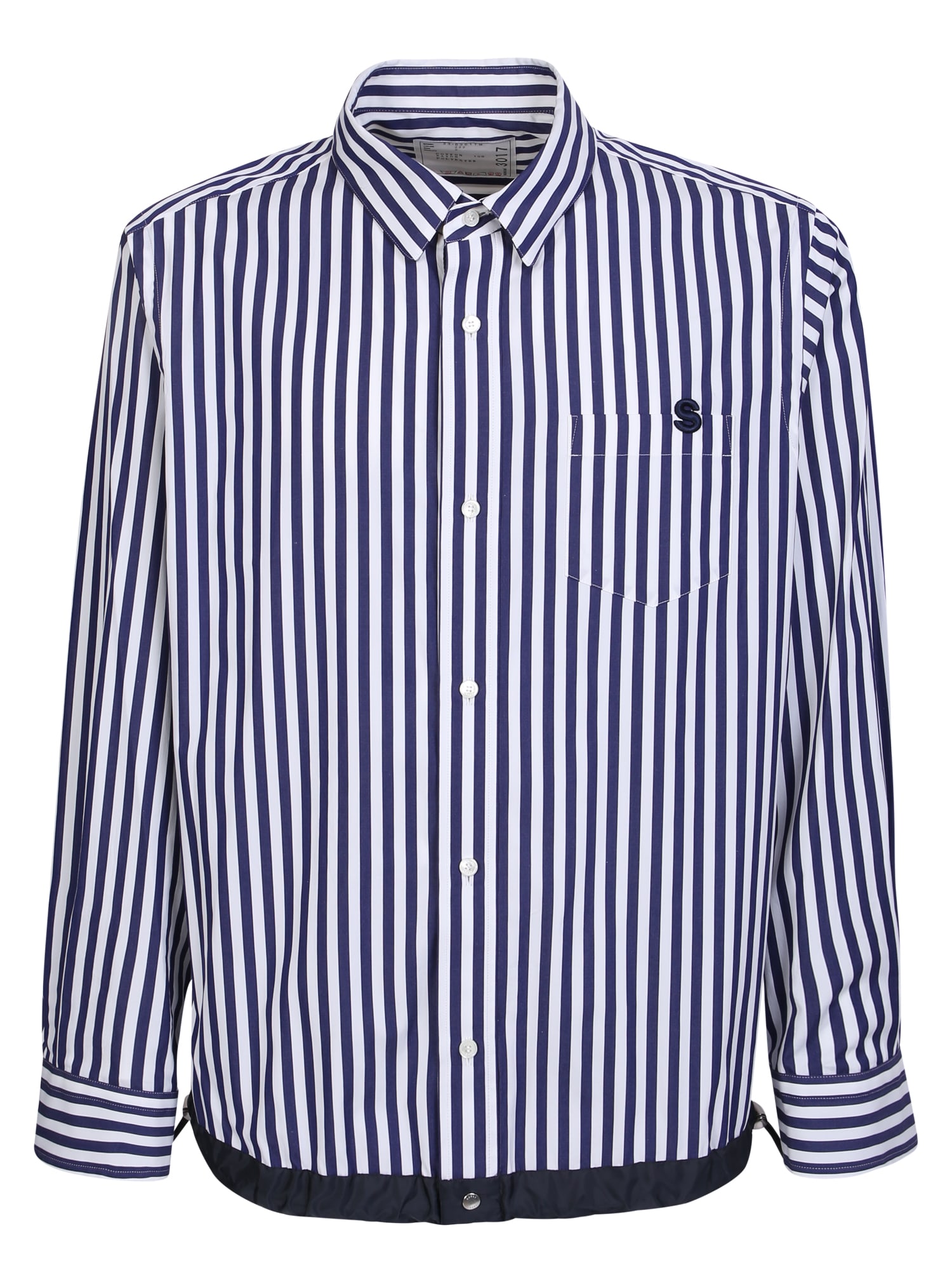 Shop Sacai Striped Shirt With Drawstring Waist Details In Blue