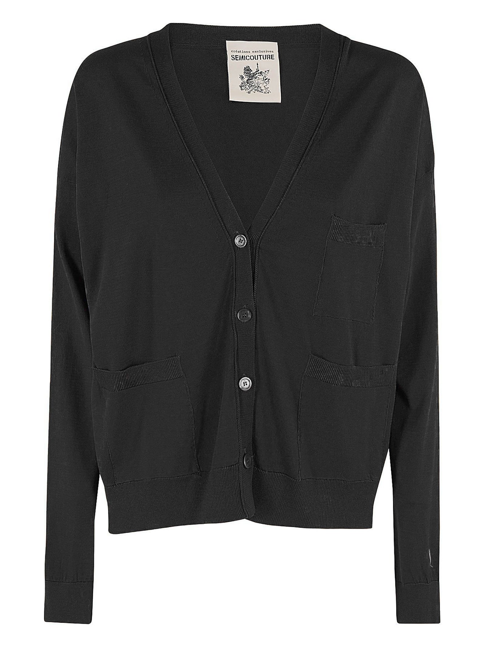 Shop Semicouture Black Cotton Cardigan