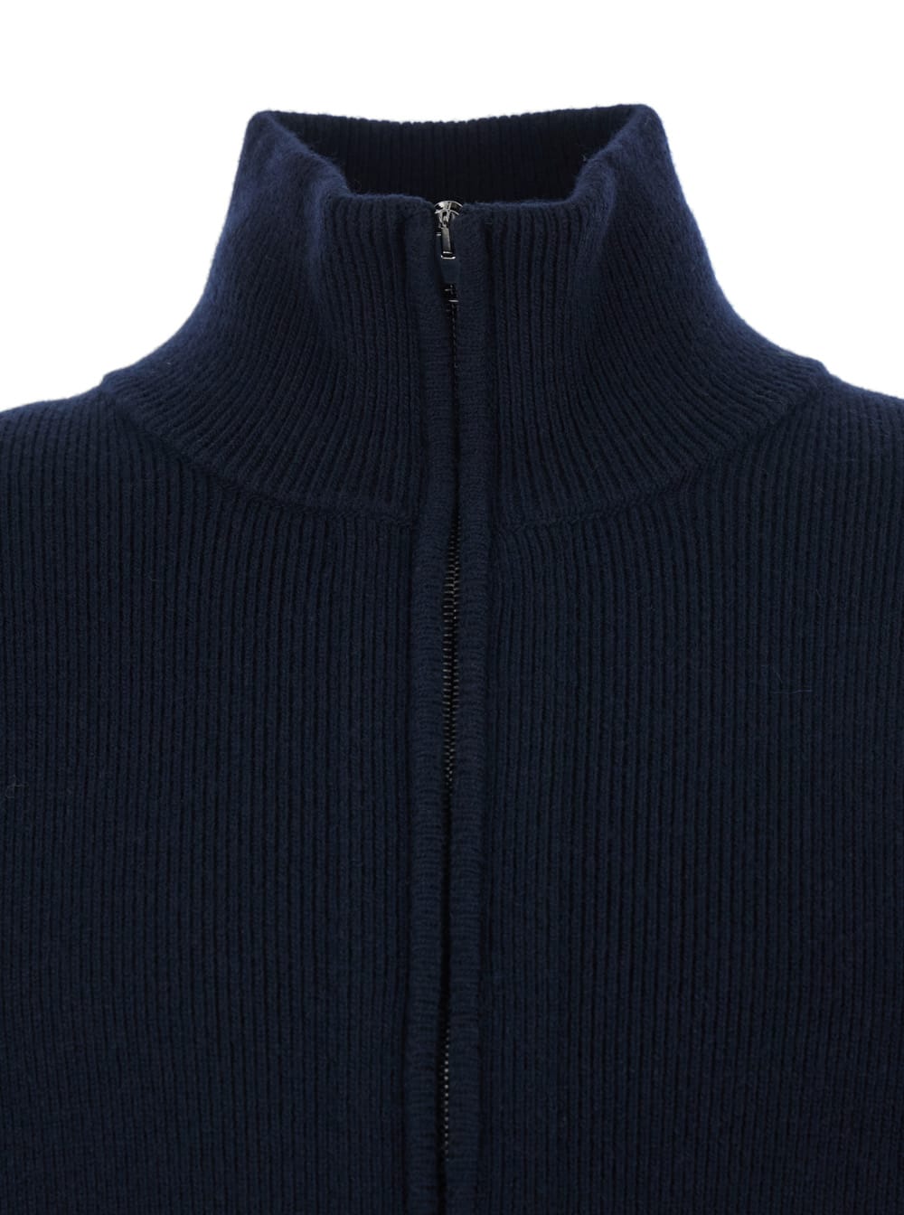 Roberto Collina Blue Sweatshirt With Dropped Shoulders And Front Zip Closure In Wool Man In Blue