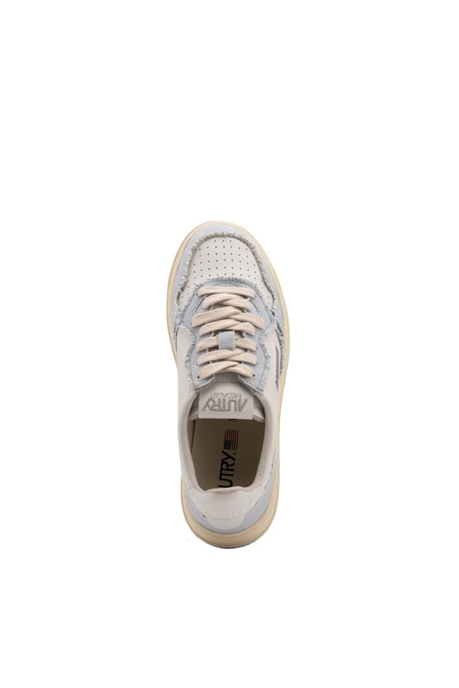 Shop Autry Medalist Low Sneakers In White/light Blue Leather And Canvas In Canvas/bi Quite Grey
