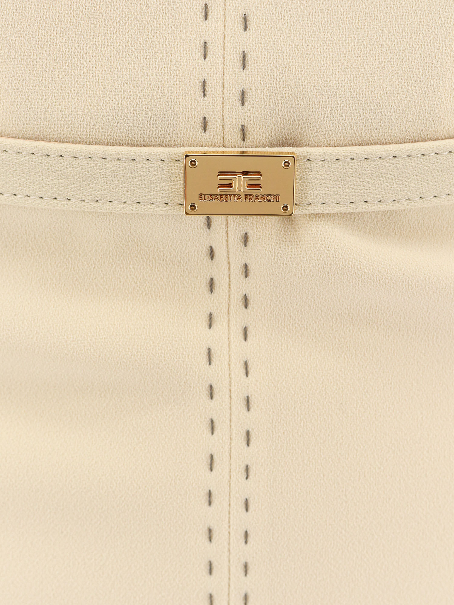 Elisabetta Franchi Crepe Bustier Dress With Contrasting Topstitching In Beige