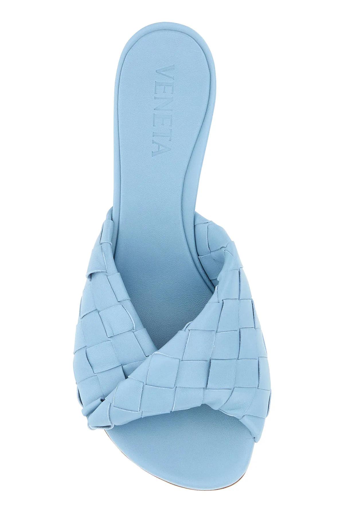 Shop Bottega Veneta Light Blue Leather Blink Mules