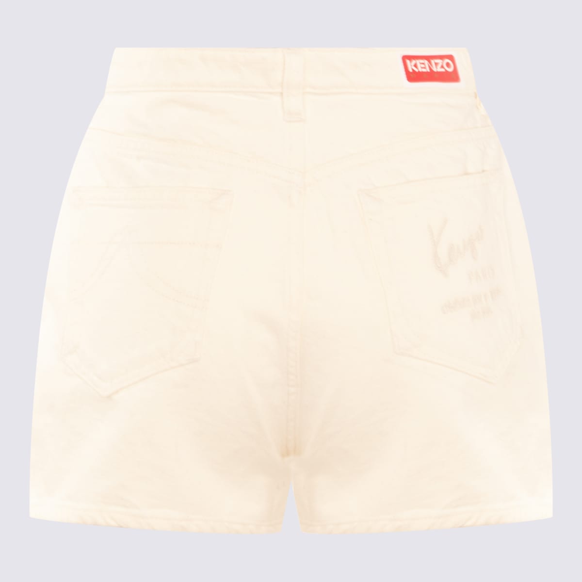 Shop Kenzo White Cotton Shorts In Stone Bleached White Denim