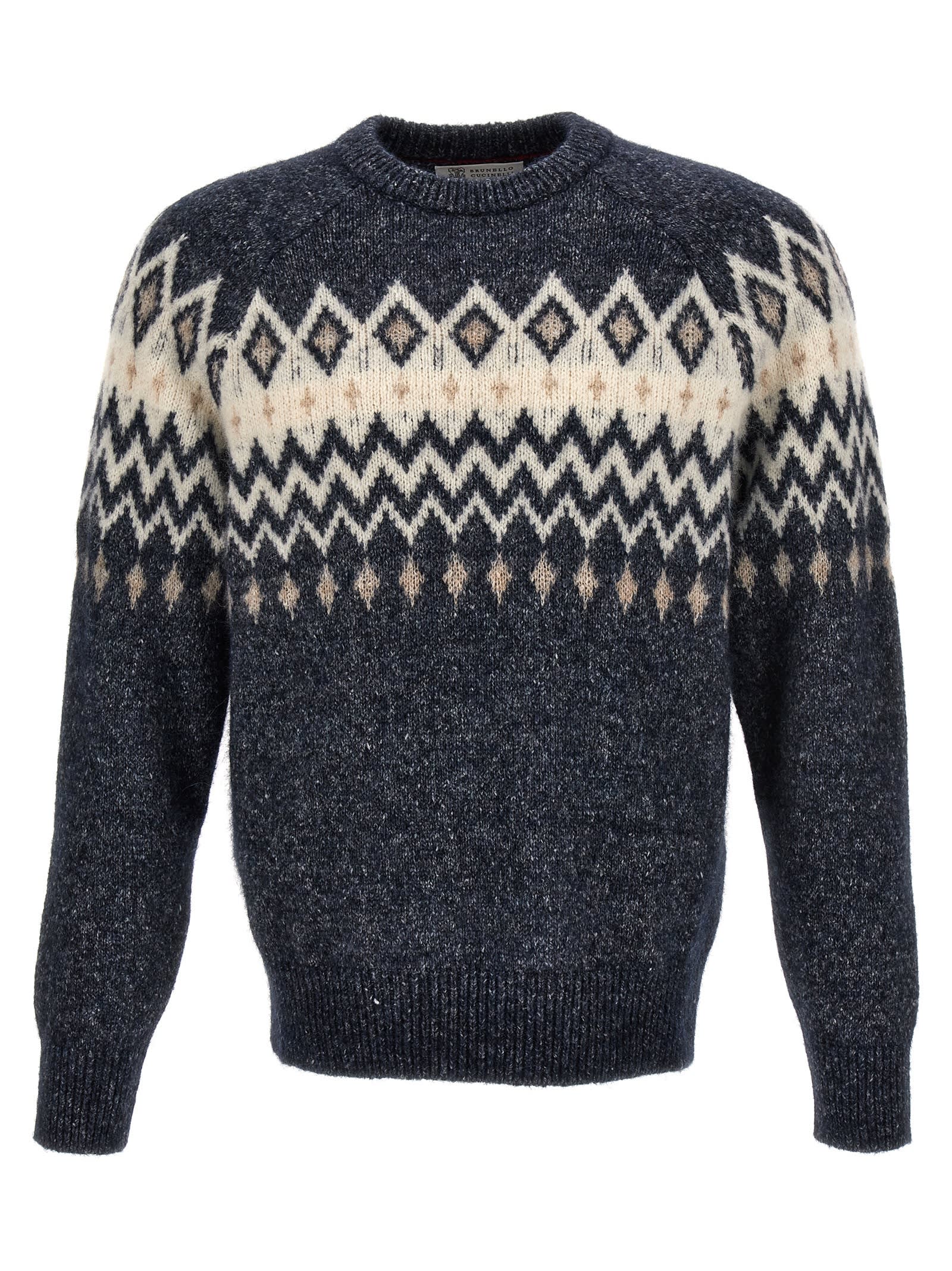 Shop Brunello Cucinelli Jacquard Sweater In Blue