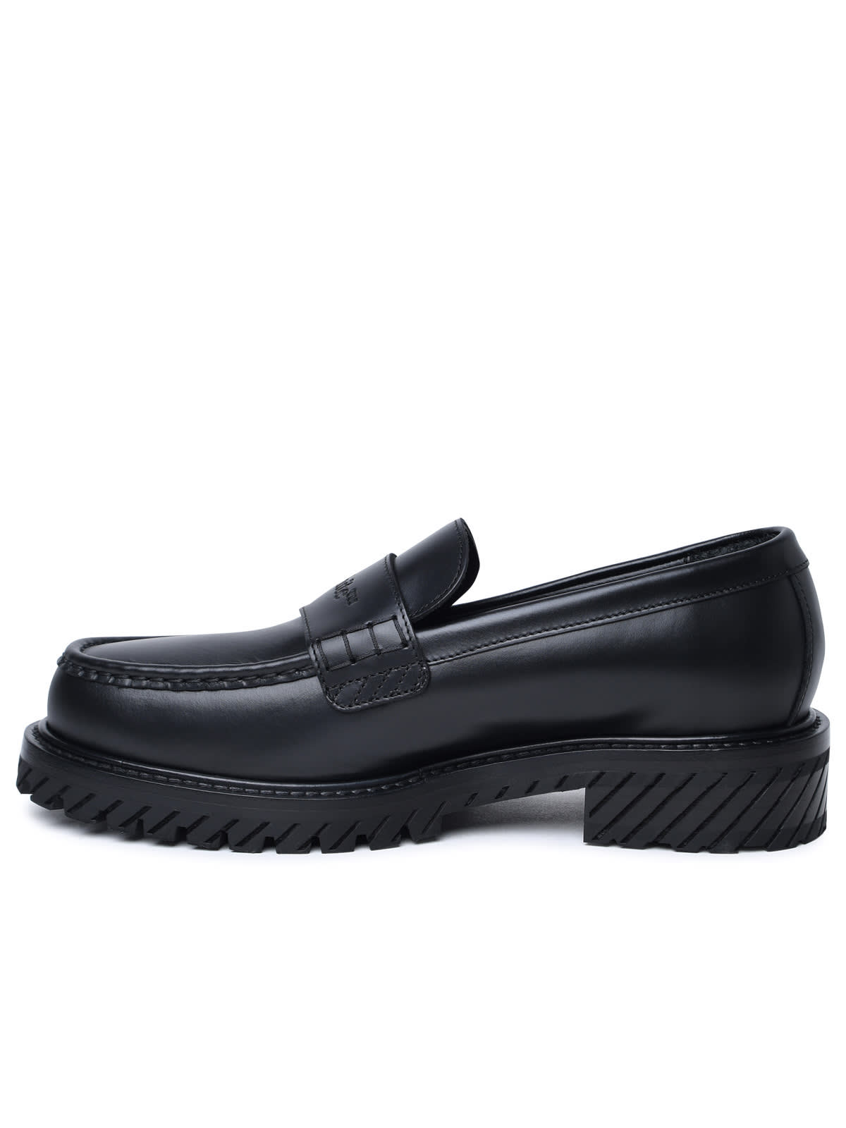 Shop Off-white Military Black Leather Loafers In Black Black (black)