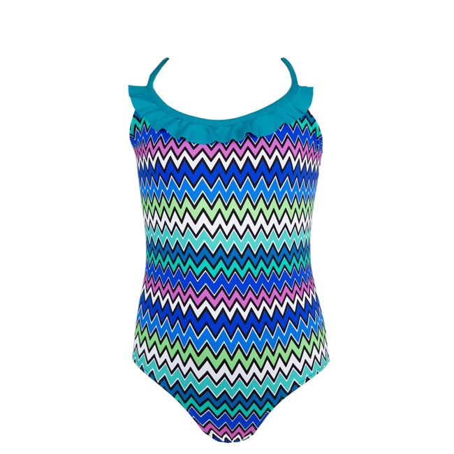 MC2 Saint Barth Ruffle Swimsuit For Little Girl Zig Zag Print