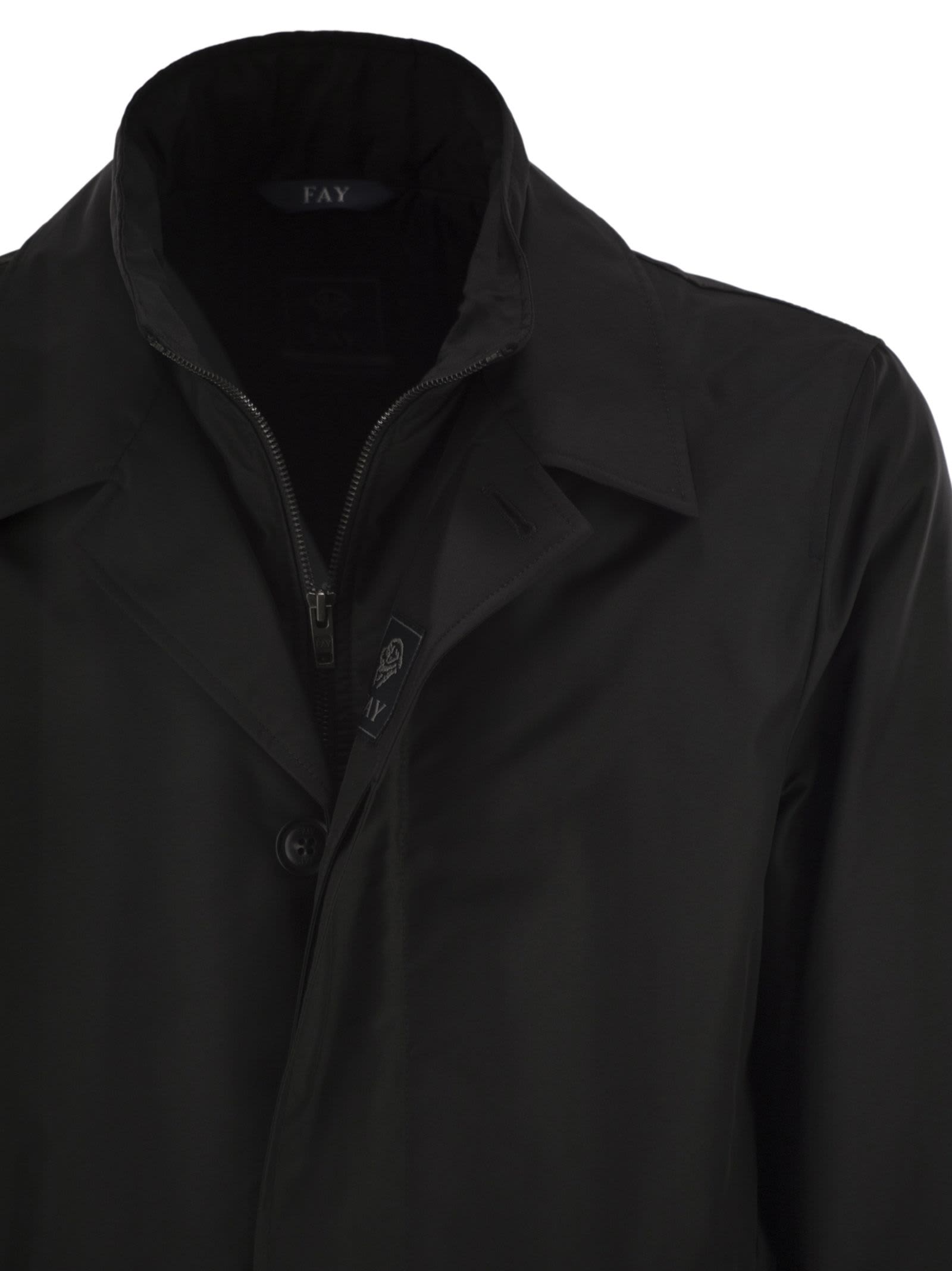 Fay Men Morning Coat In Technical Poplin In Black