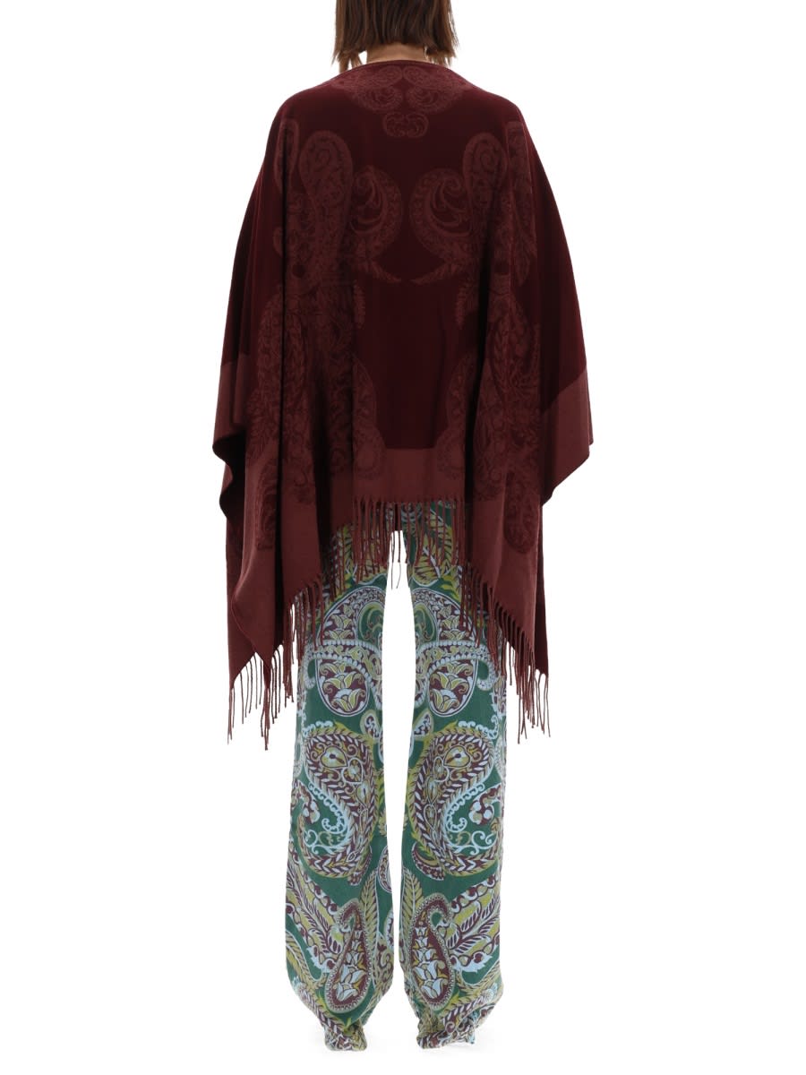 Etro Paisley Patterned Loose Fit Poncho In Burgundy