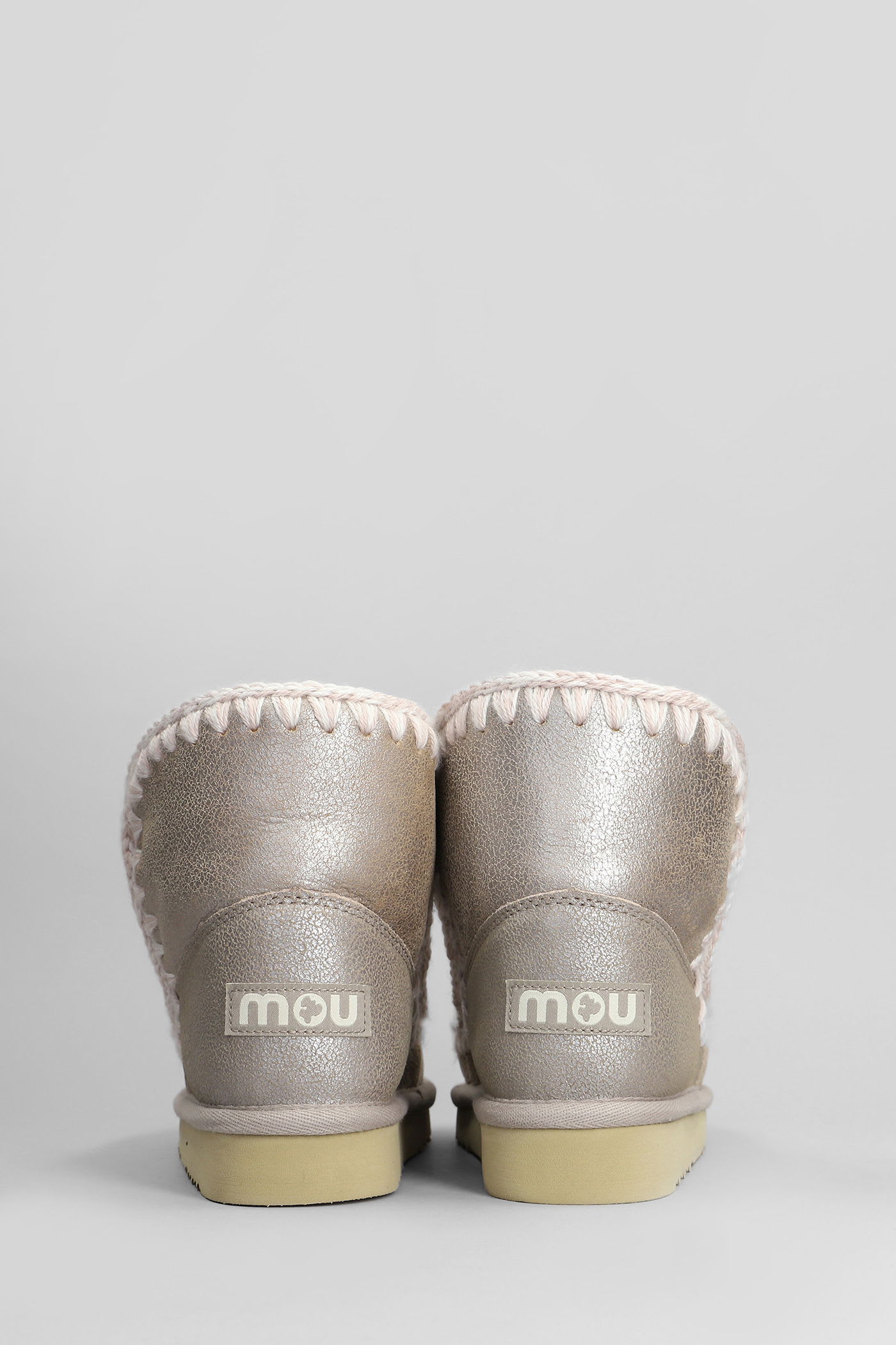 Mou Eskimo 18 Low Heels Ankle Boots In Beige Leather In Gray