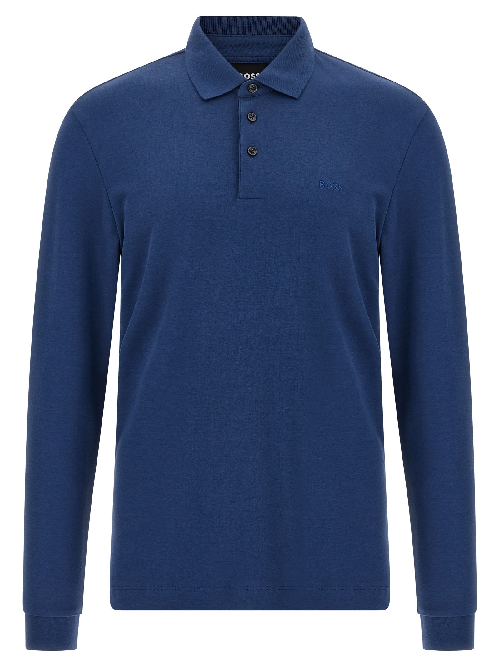 Hugo Boss Embroidery Long-sleeve Polo Shirt In Blue