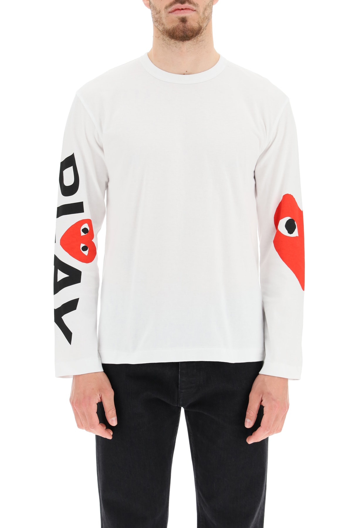 Shop Comme Des Garçons Play Logo Print Long-sleeved T-shirt In White (white)