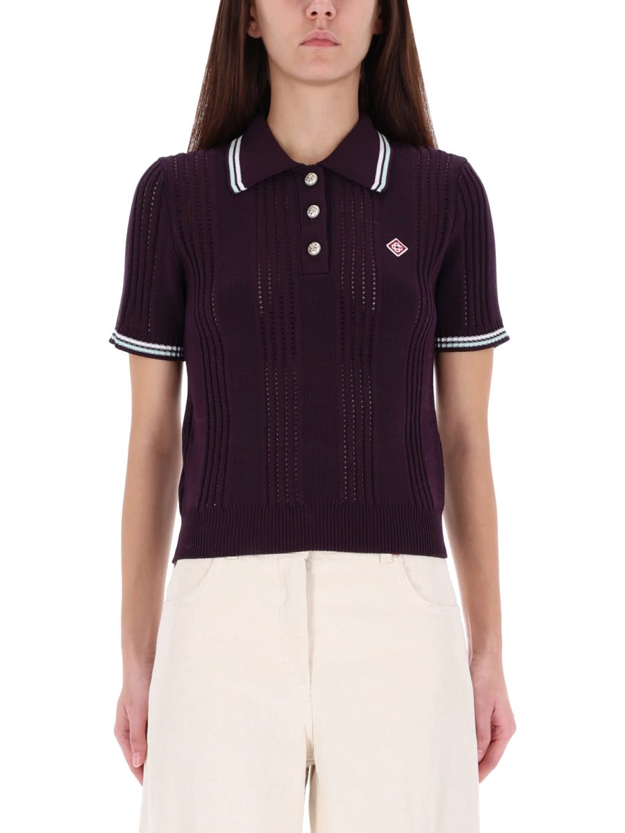 Casablanca Cotton Knit Polo Shirt In Purple