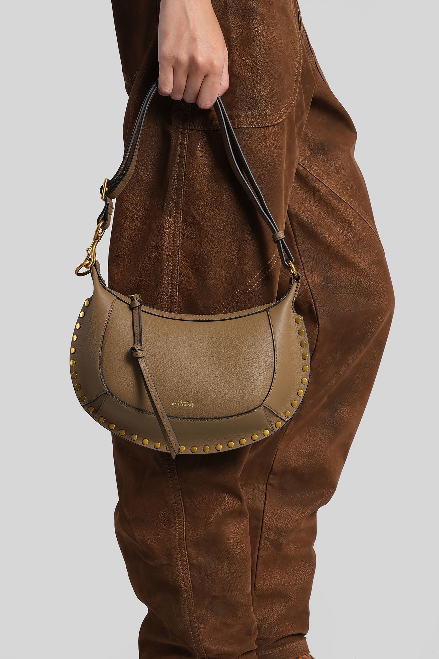 Isabel Marant Oskan Moon Shoulder Bag In Khaki Leather In Brown
