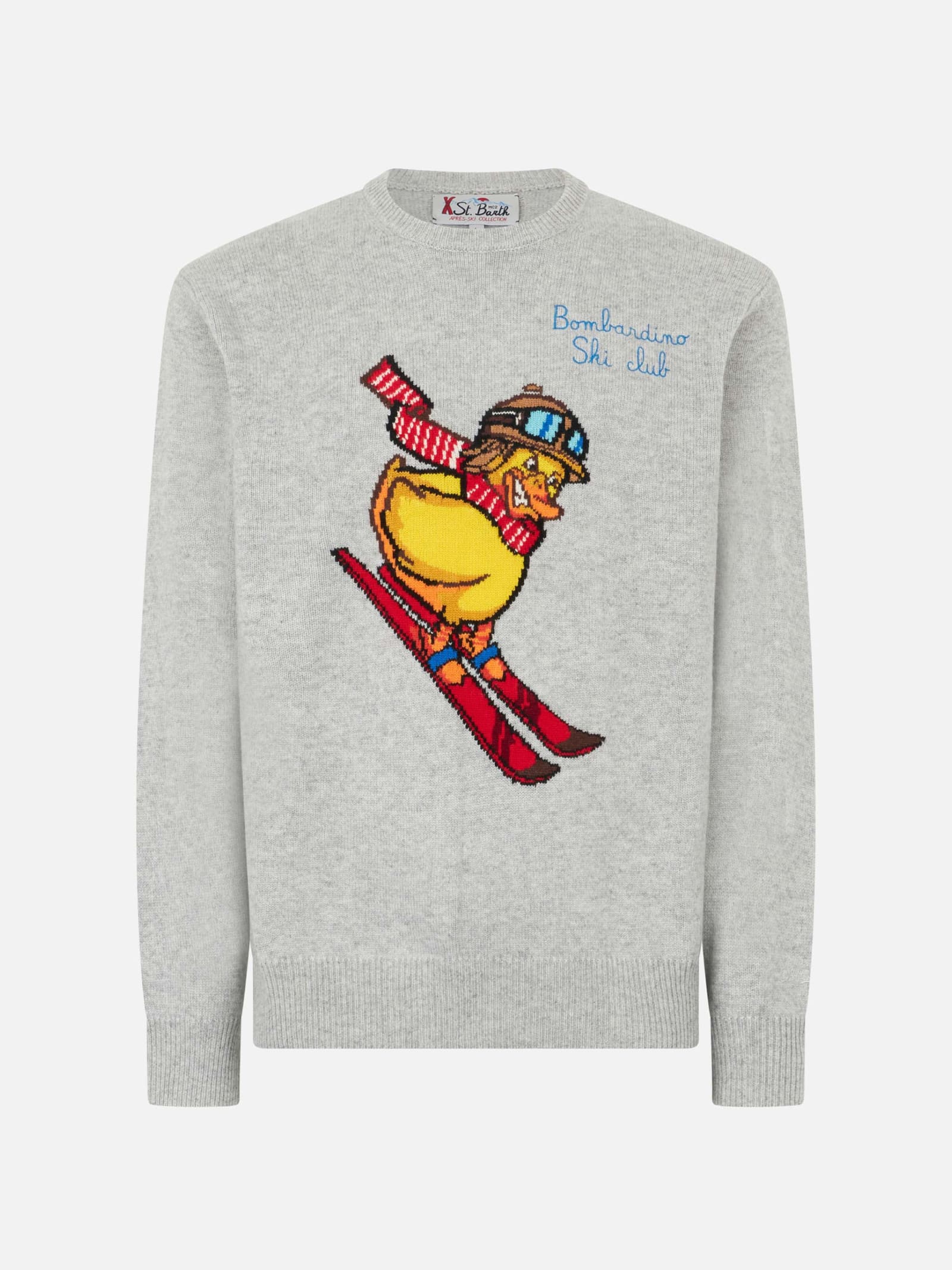 Shop Mc2 Saint Barth Man Crewneck Sweater With Crypto Ducky Jacquard Print Crypto Puppets Special Edition In Grey