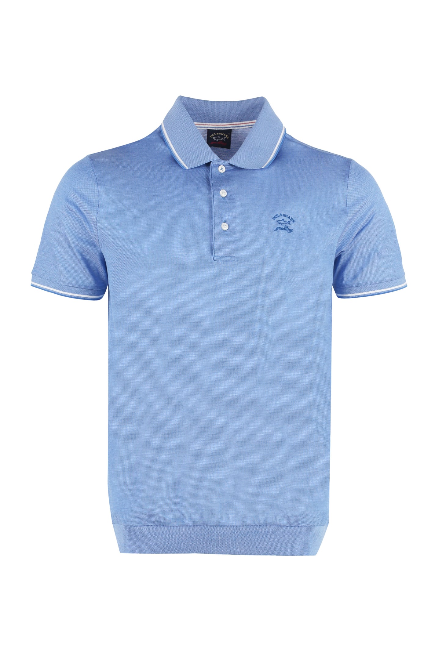 Shop Paul&amp;shark Short Sleeve Cotton Polo Shirt In Light Blue