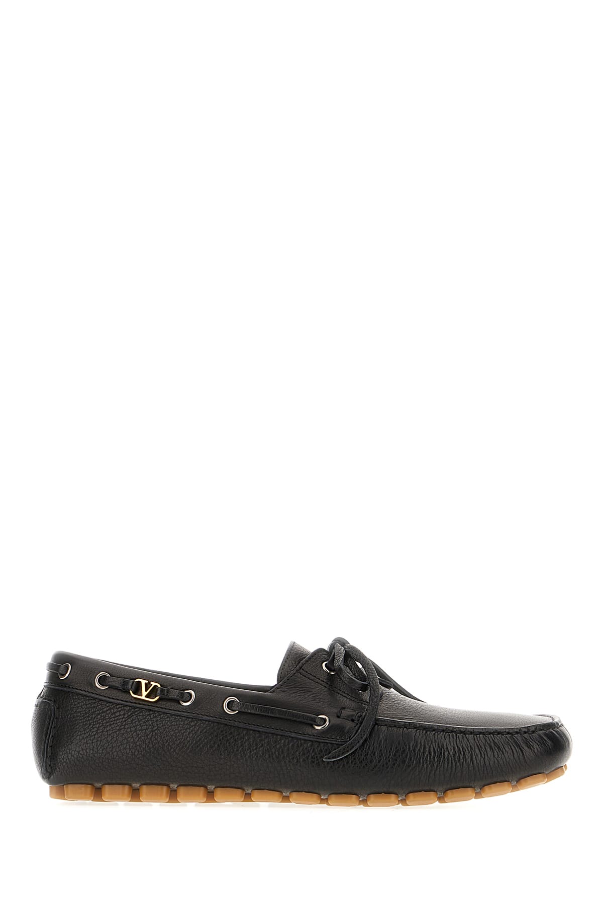 Valentino Garavani 'fastaway' Black Loafers With Vlogo Plaque And Decorative Laces With Logo In Leat In Black