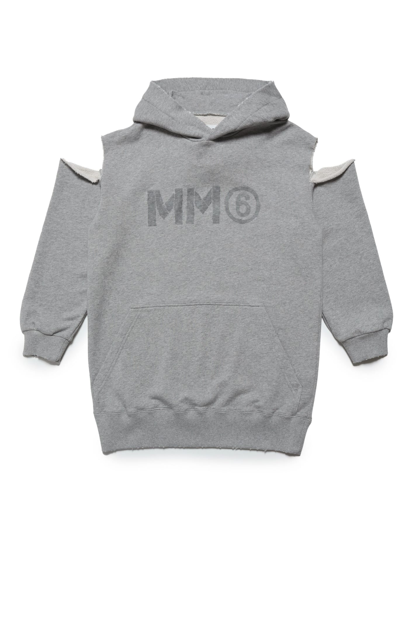 Maison Margiela Kids' Mm6d82u Dress  M Nge Fleece Hooded Maxi-dress With Cut-out Shoulders In Grey