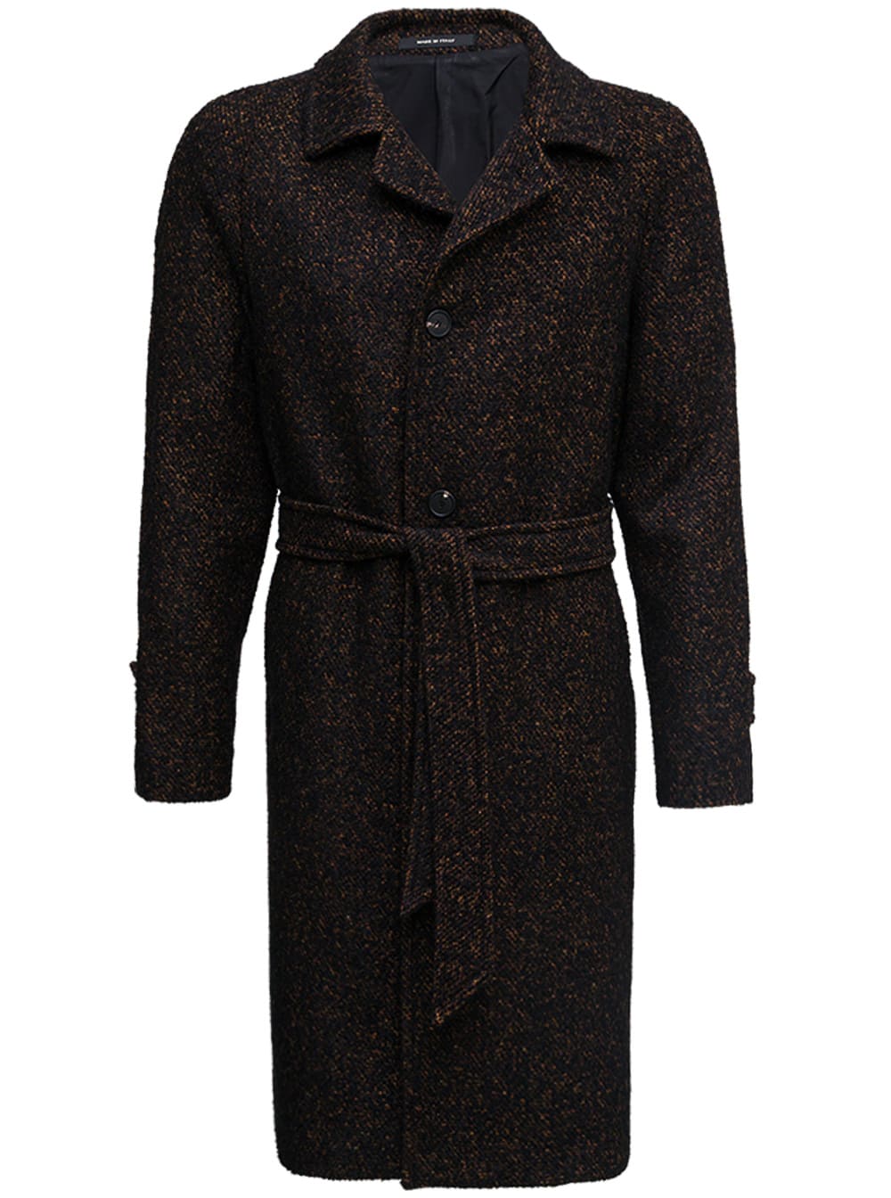 Tagliatore Brown Single Breasted Coat In Bouclet Wool With Belt