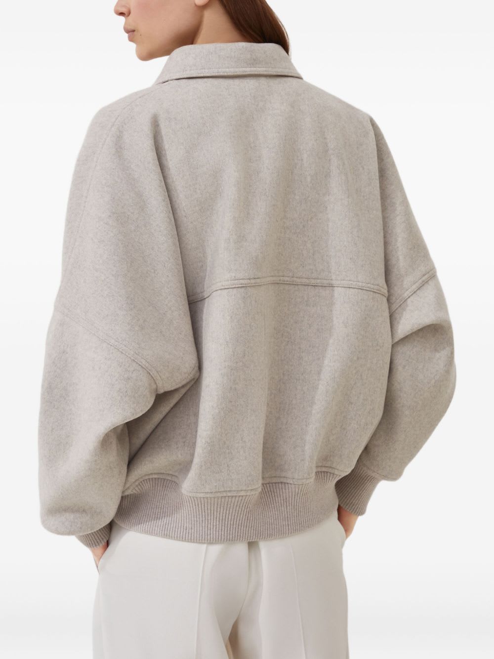 Brunello Cucinelli Double Fabric Bomber Jacket In Neutral