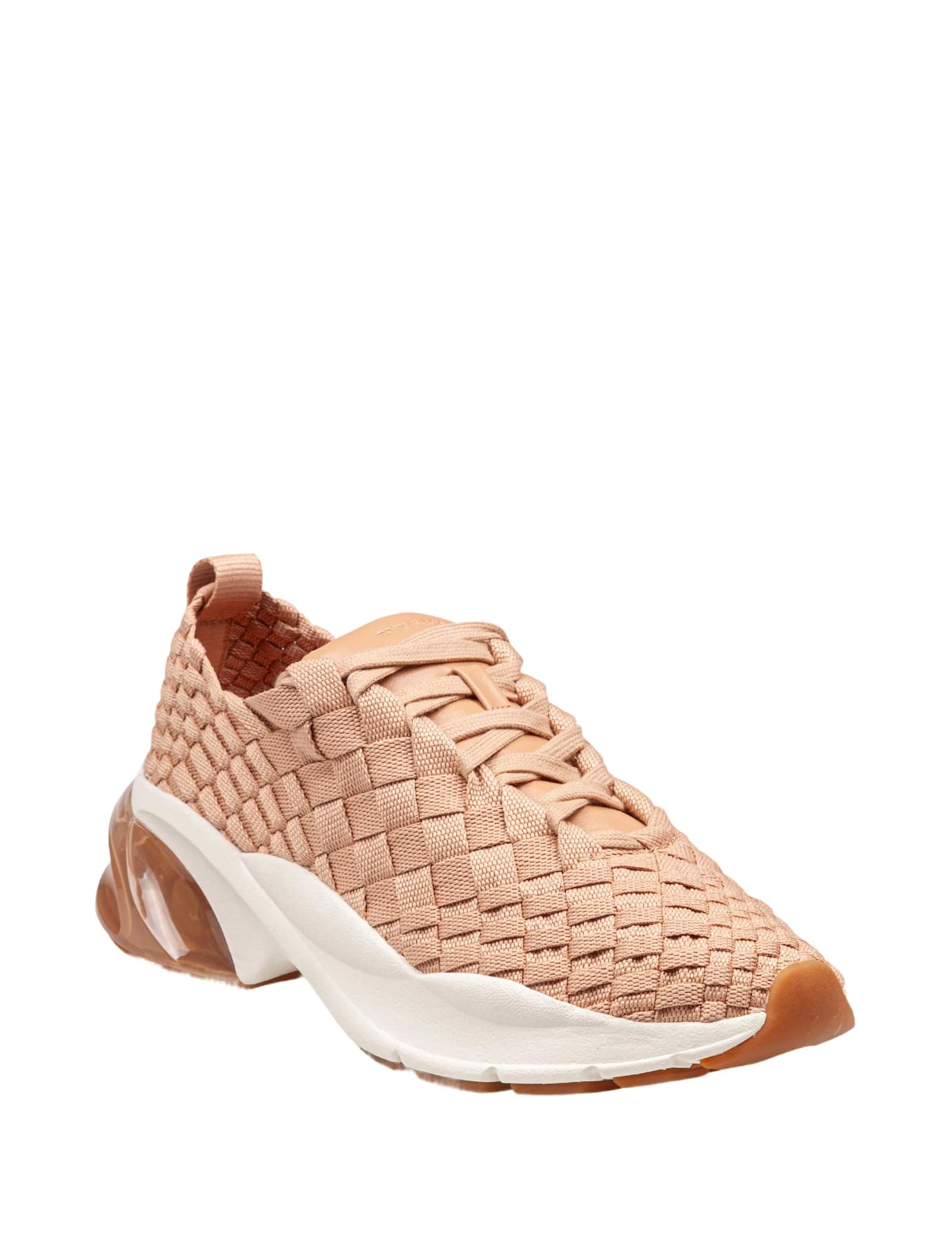 Shop Tory Burch Blush Woven Fabric Trainer Sneakers