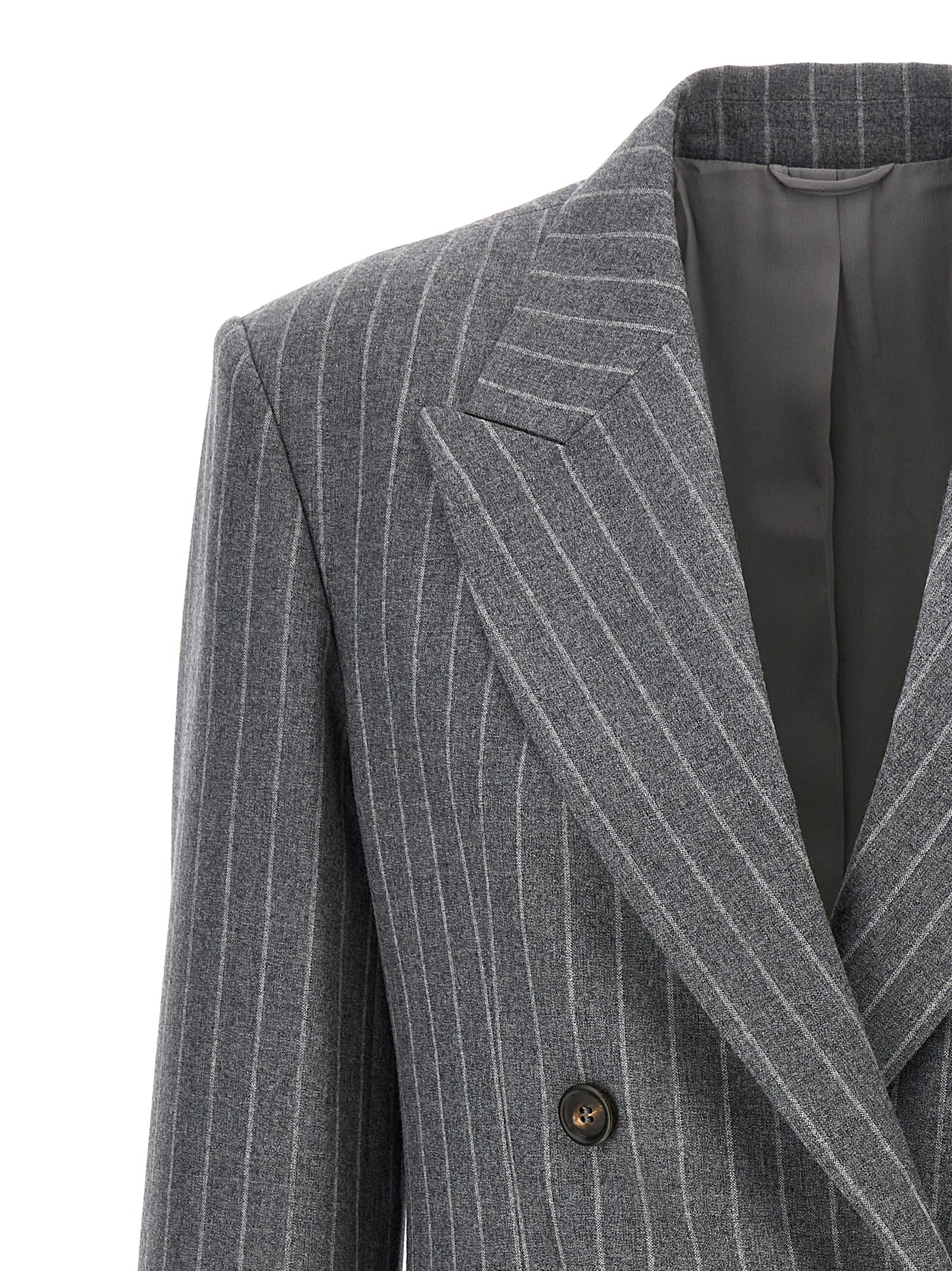 Shop Brunello Cucinelli Pinstriped Double-breasted Blazer In Gray