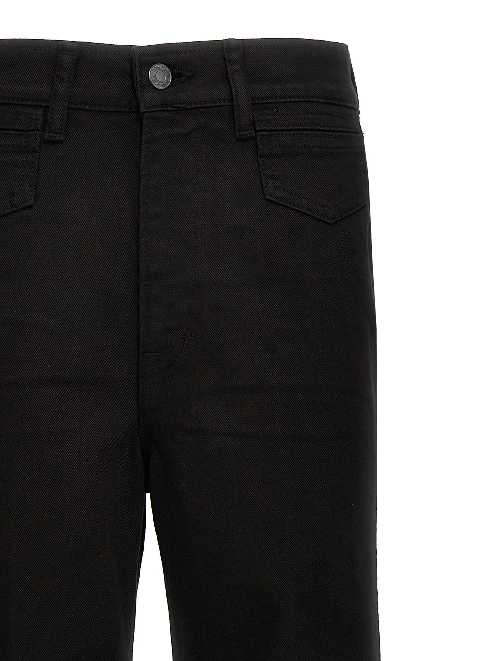 Tom Ford Black Stretch Twill Denim Wide Flare Jeans In Black