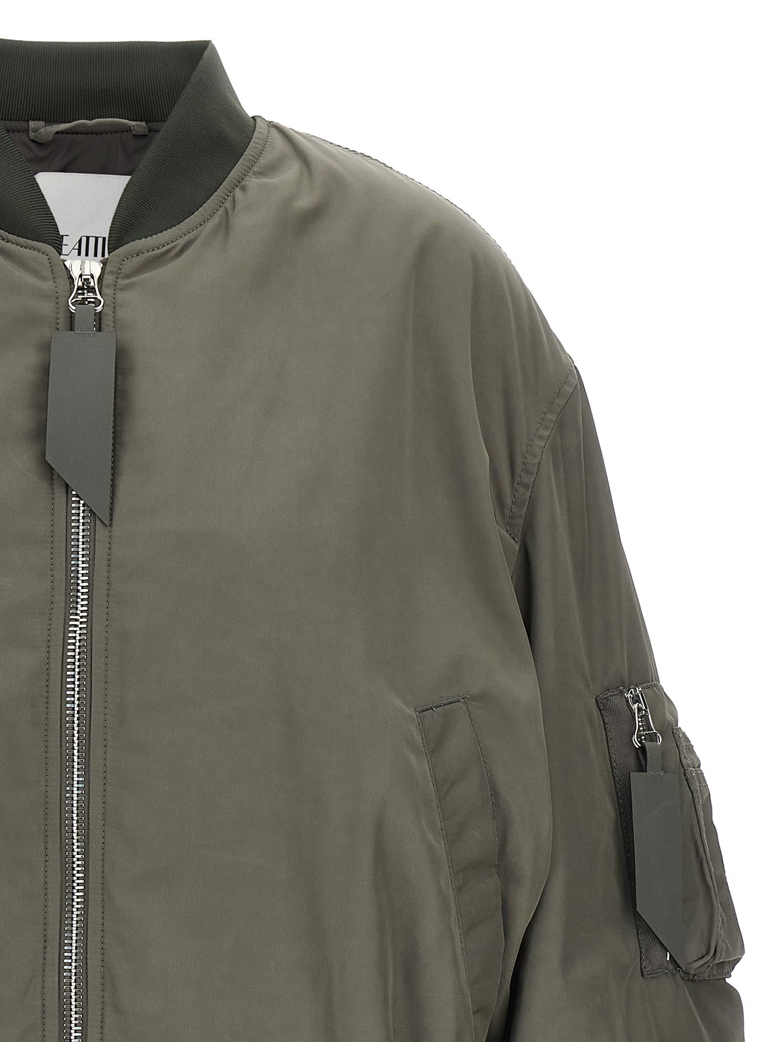 Attico Grey Bomber Jacket With Front Zip Closure And One Zipped Pocket On The Sleeve In Tech Fabric Woman In Green